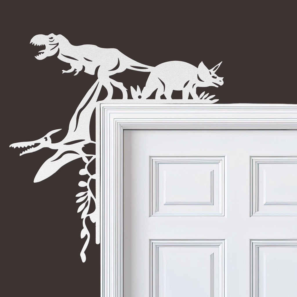 Dinosaur Metal Door Corner Sign, T-Rex Triceratops Decor, Kids Room Art, Boy Nursery Gift