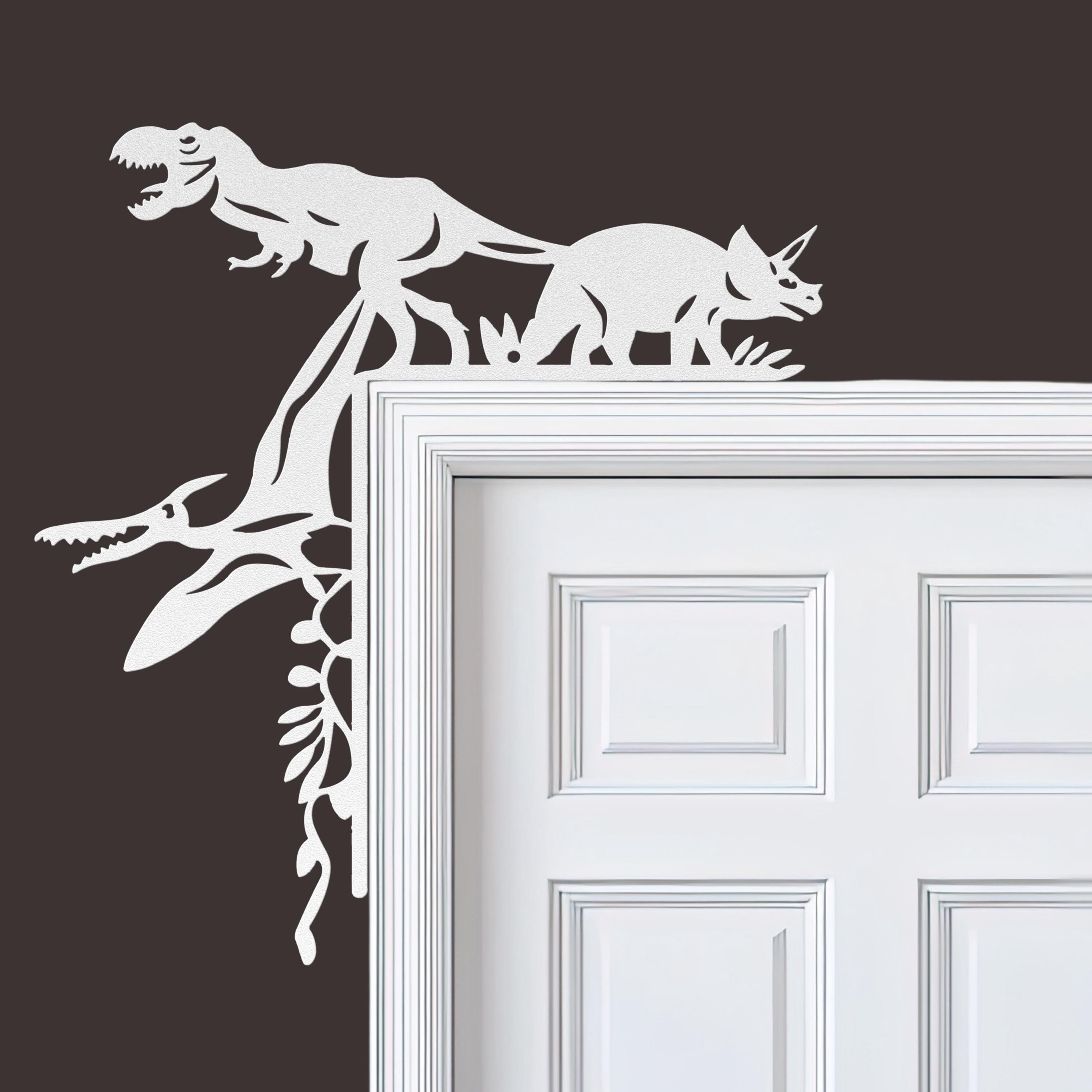 Dinosaur Metal Door Corner Sign, T-Rex Triceratops Decor, Kids Room Art, Boy Nursery Gift