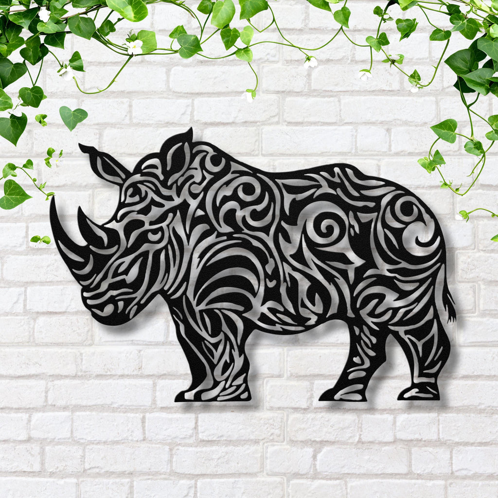 Rhino Metal Wall Art - Tribal Rhino Sign | Mandala Metal Art, Safari Decor