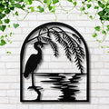 Heron Willow Tree Metal Wall Art, Coastal Bird Sign, Nature Lover Gift, Garden Decor