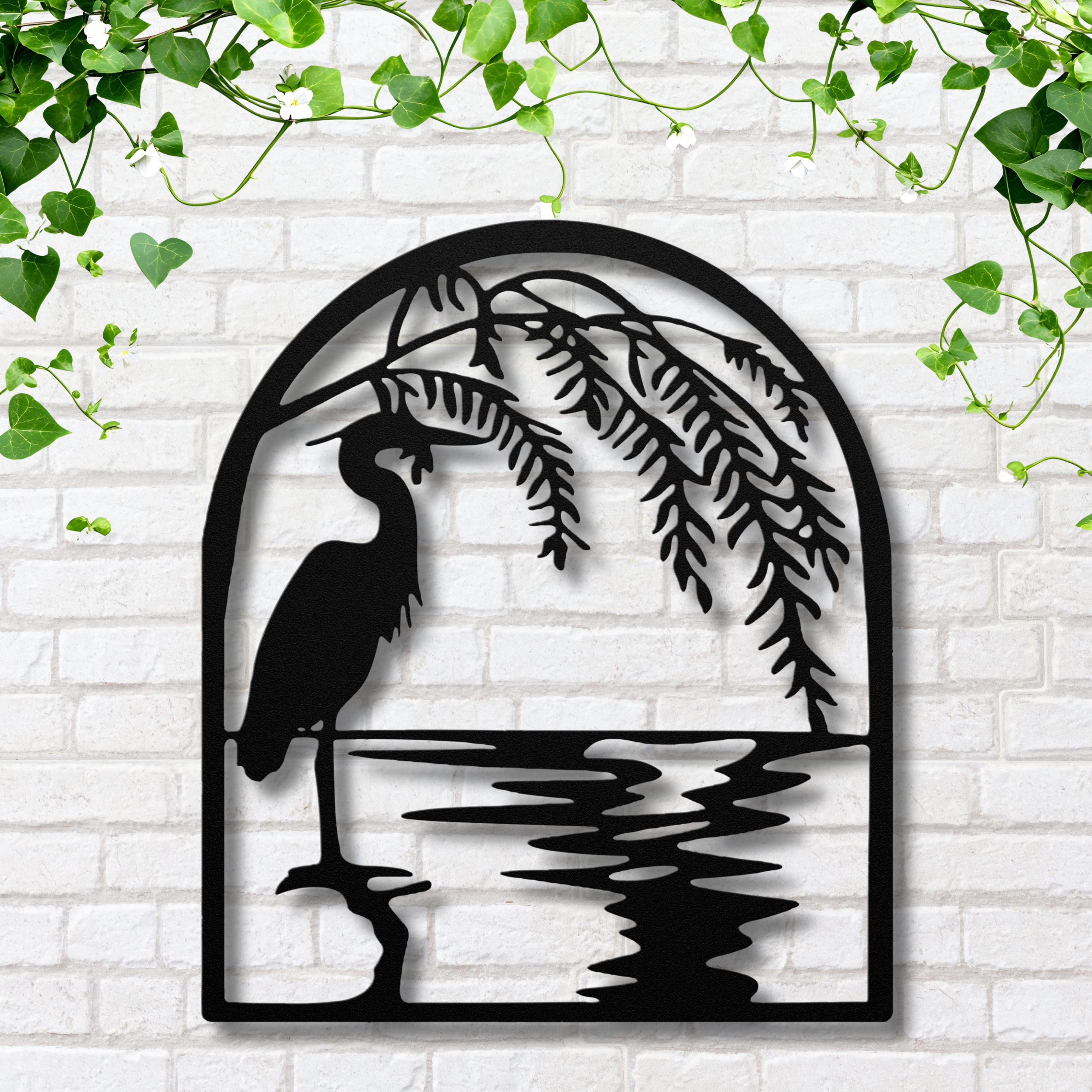Heron Willow Tree Metal Wall Art, Coastal Bird Sign, Nature Lover Gift, Garden Decor