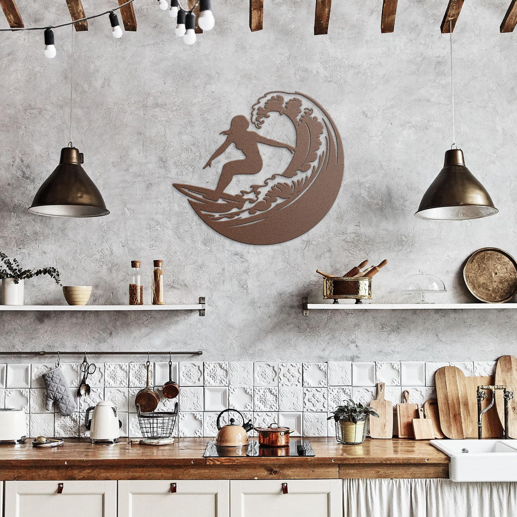 Metal Surfer Wall Art, Ocean Wave Silhouette, Modern Beach Decor, Surf Metal Sign, Water Sport Art, Coastal Home Gift