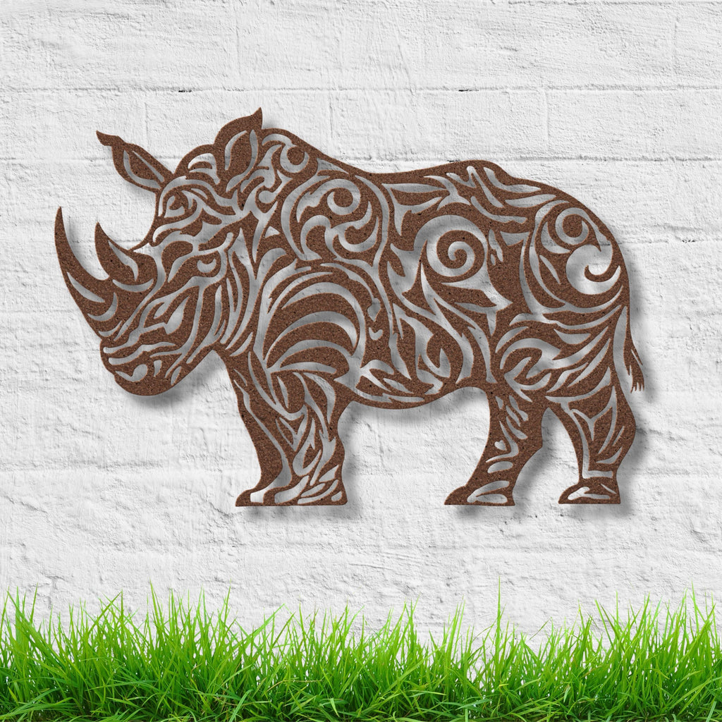 Rhino Metal Wall Art - Tribal Rhino Sign | Mandala Metal Art, Safari Decor