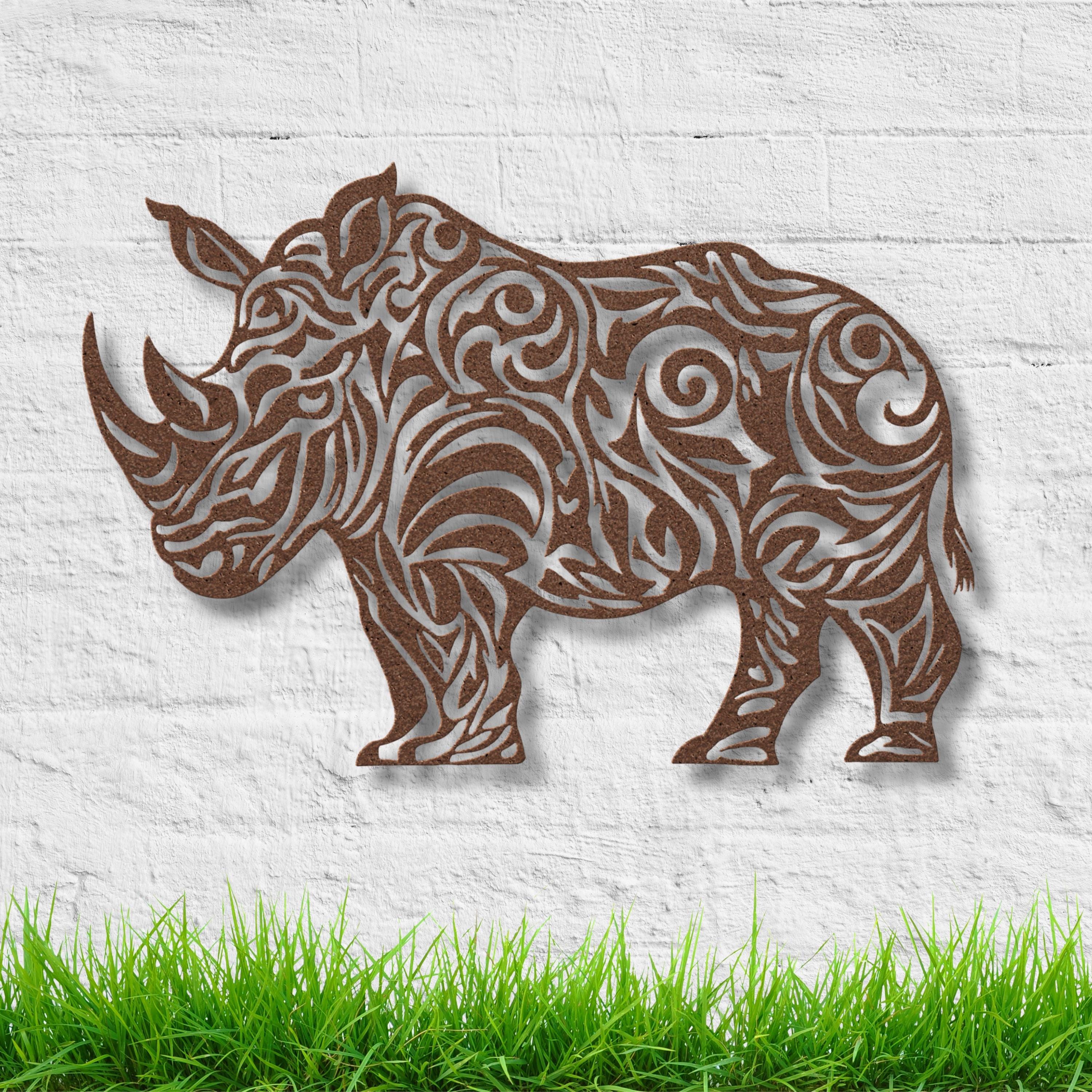 Rhino Metal Wall Art - Tribal Rhino Sign | Mandala Metal Art, Safari Decor