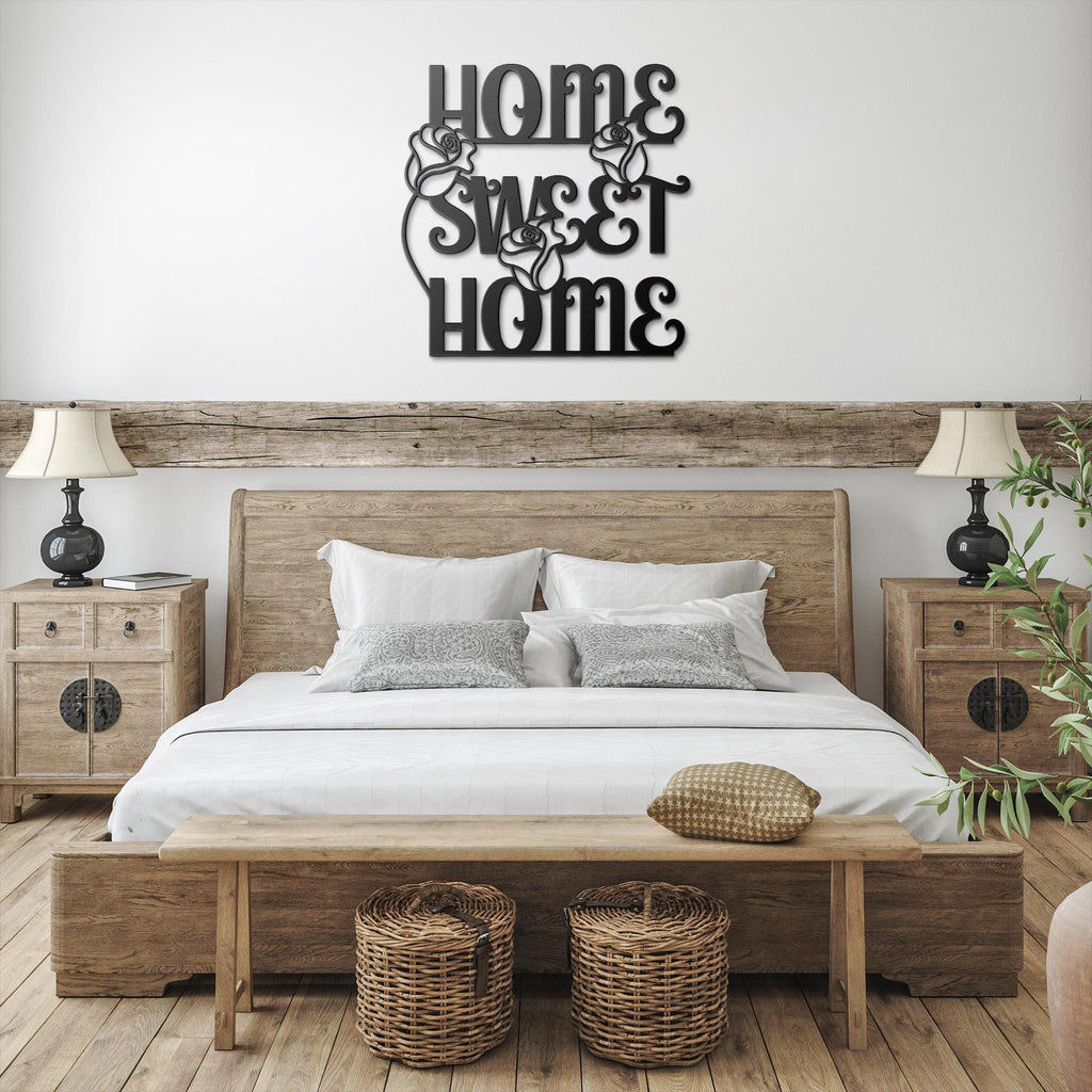 Home Sweet Home Metal Sign, Rose Flower Wall Art, Housewarming Gift, Entryway Decor, Floral Sign