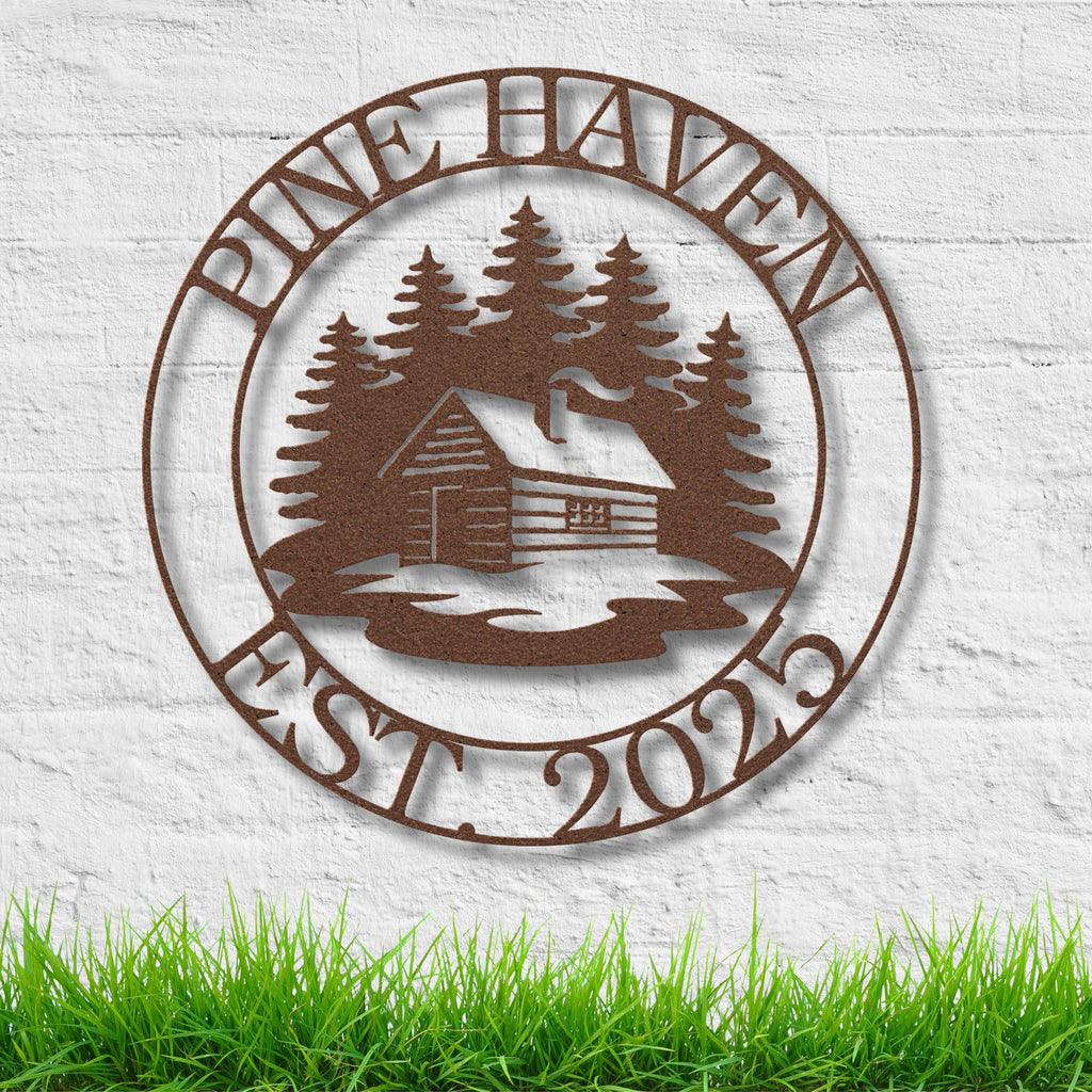 Personalized Cabin Sign - Custom Metal Lodge Sign for Rustic Log Home Decor