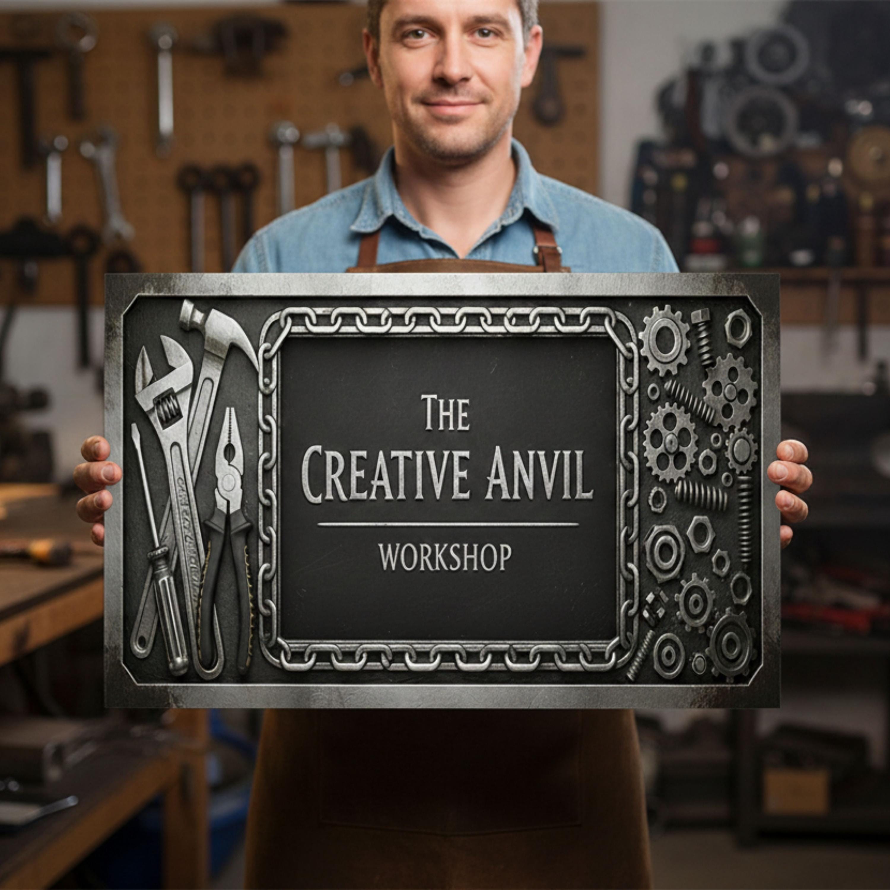 Custom Creative Anvil Workshop Metal Sign | Personalized Man Cave Garage Decor | Industrial Tools Gear Mechanic Gift