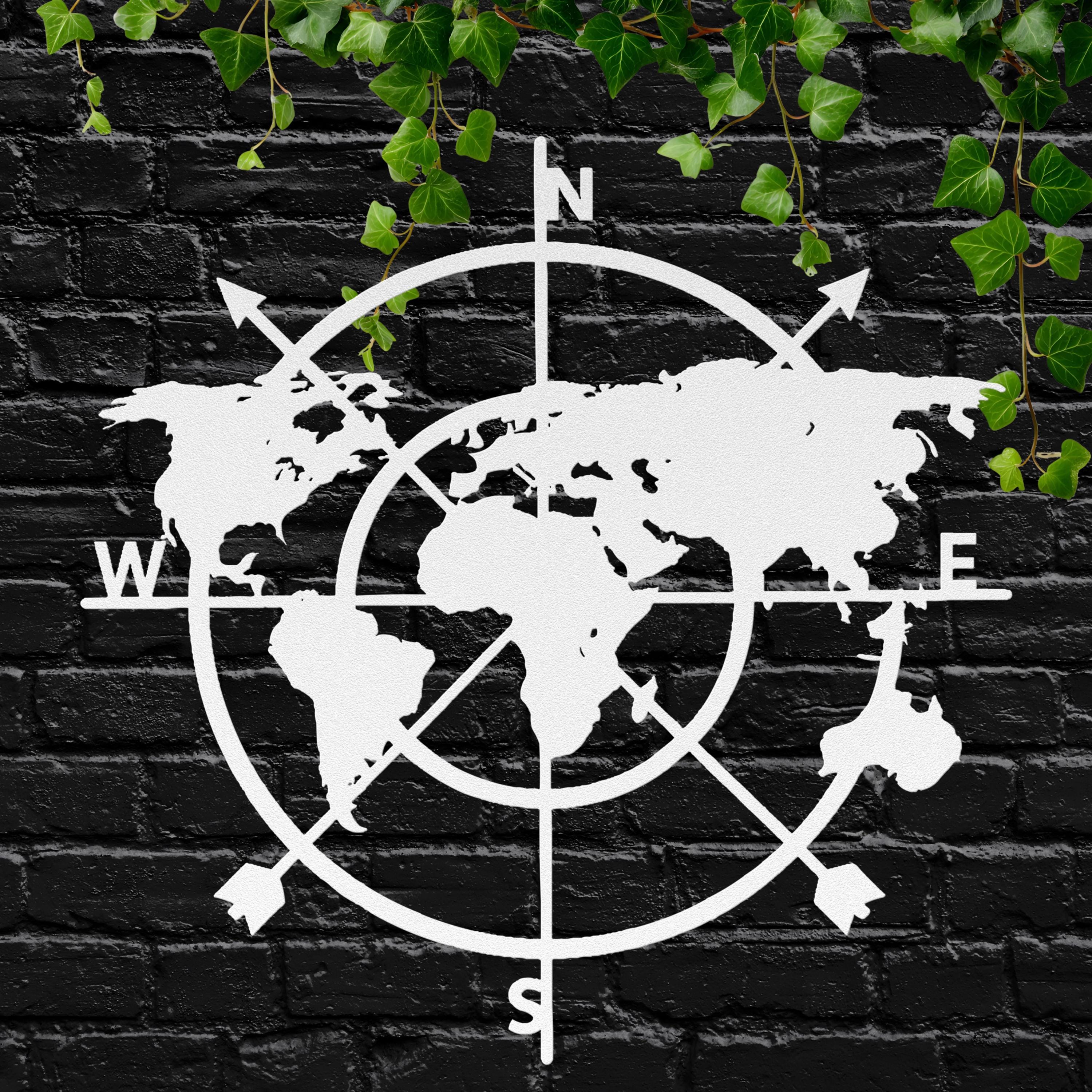 Metal World Map Compass Wall Art | Travel Decor