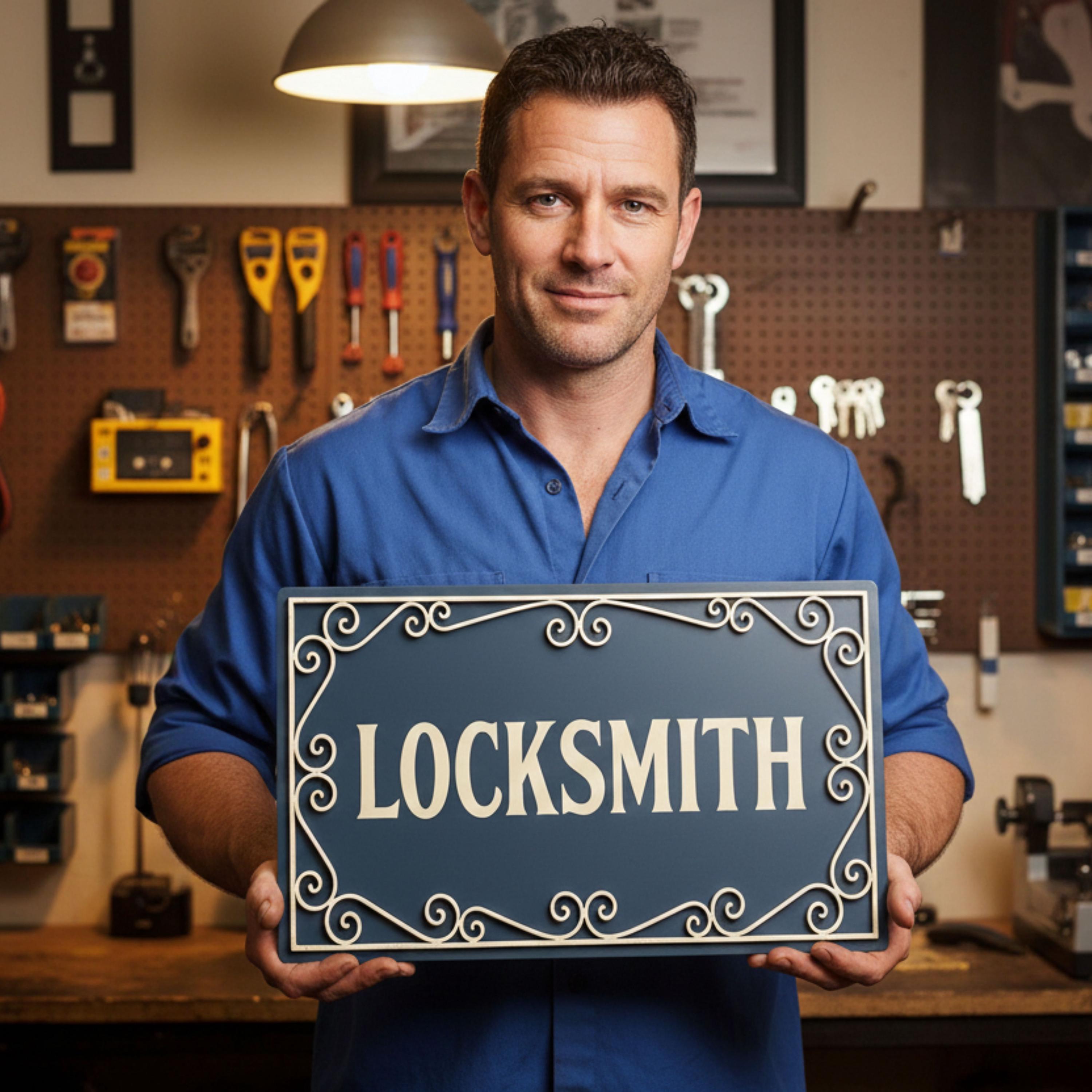 Elegant Locksmith Shop Sign, Key Maker Security Vintage Metal Plaque, Business Decor