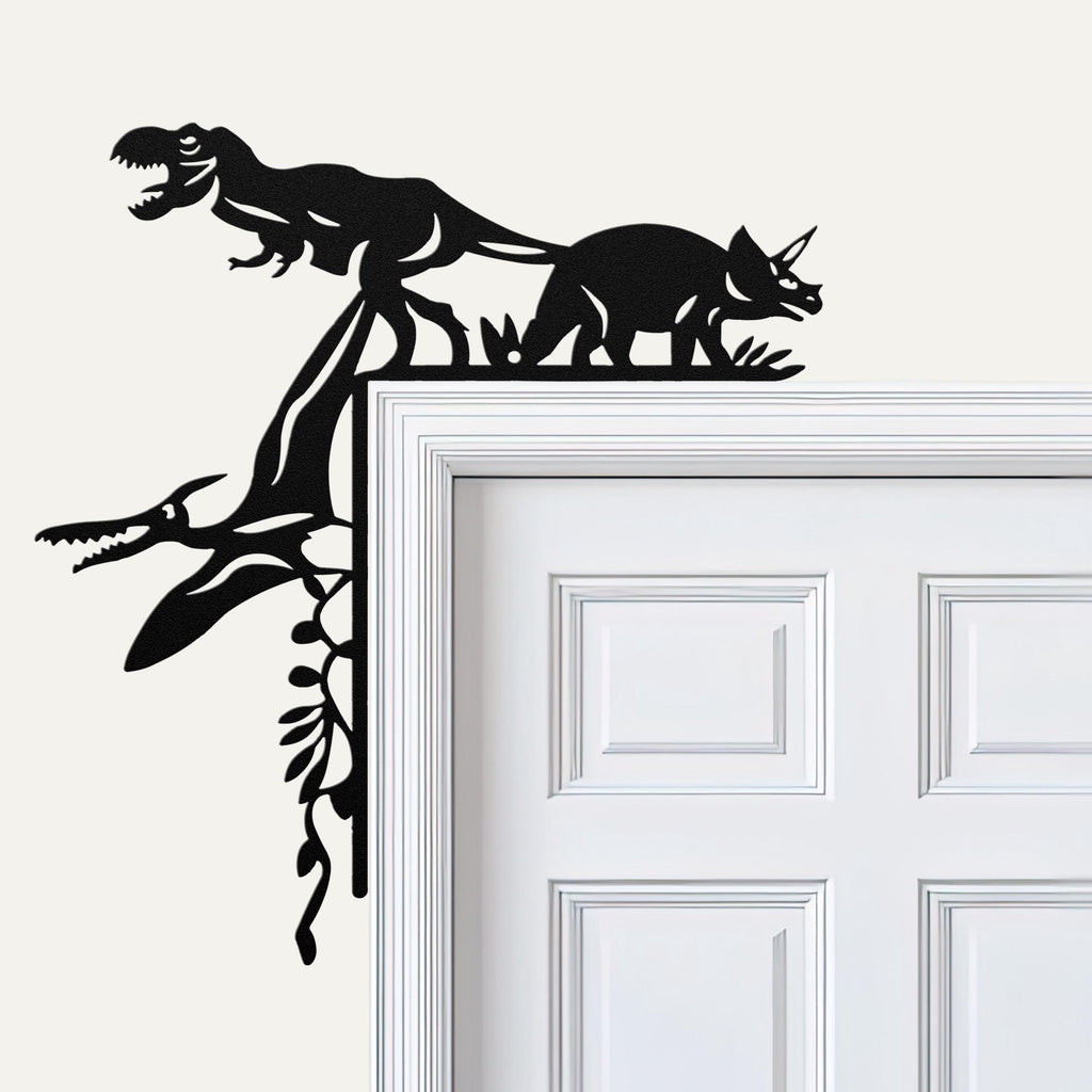 Dinosaur Metal Door Corner Sign, T-Rex Triceratops Decor, Kids Room Art, Boy Nursery Gift