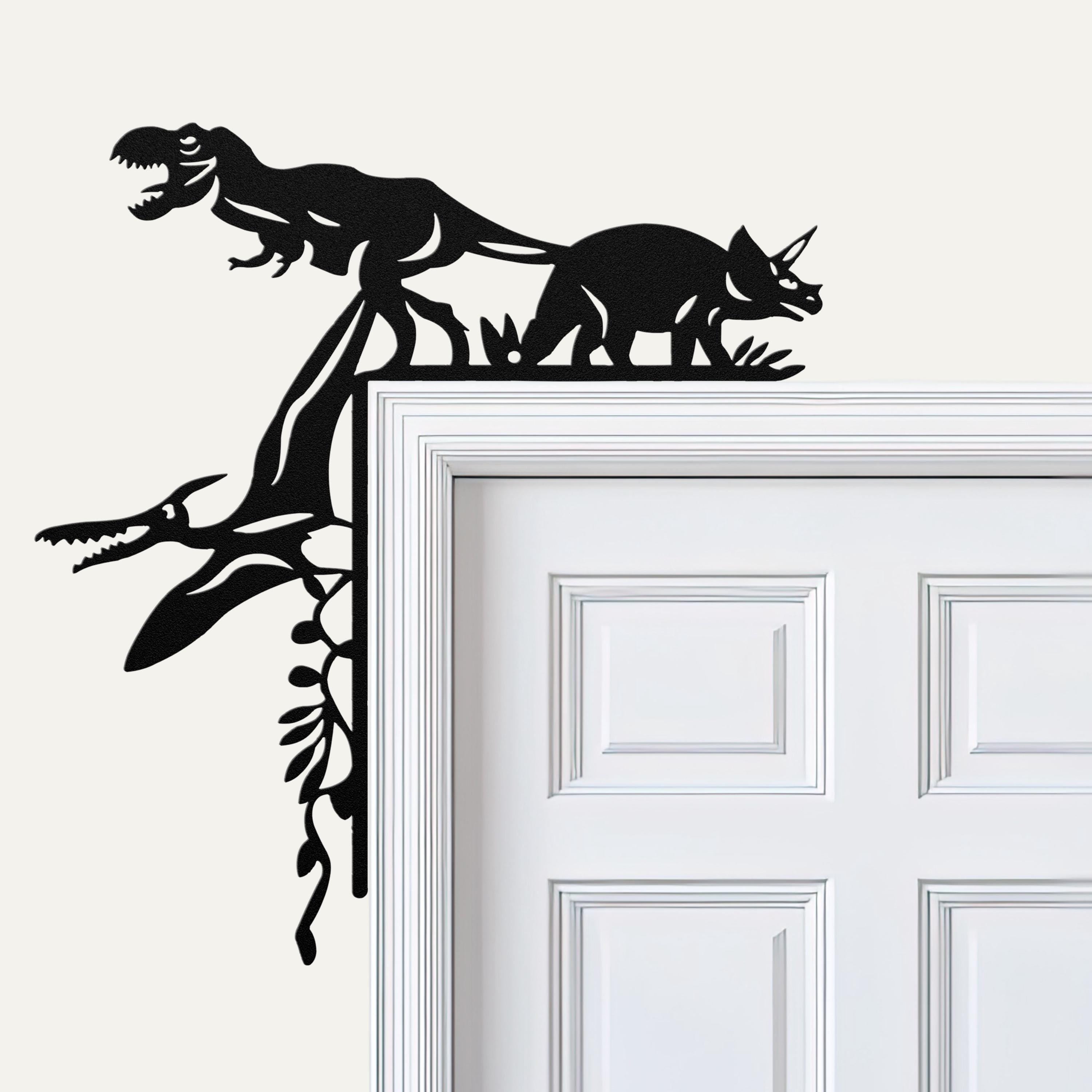 Dinosaur Metal Door Corner Sign, T-Rex Triceratops Decor, Kids Room Art, Boy Nursery Gift