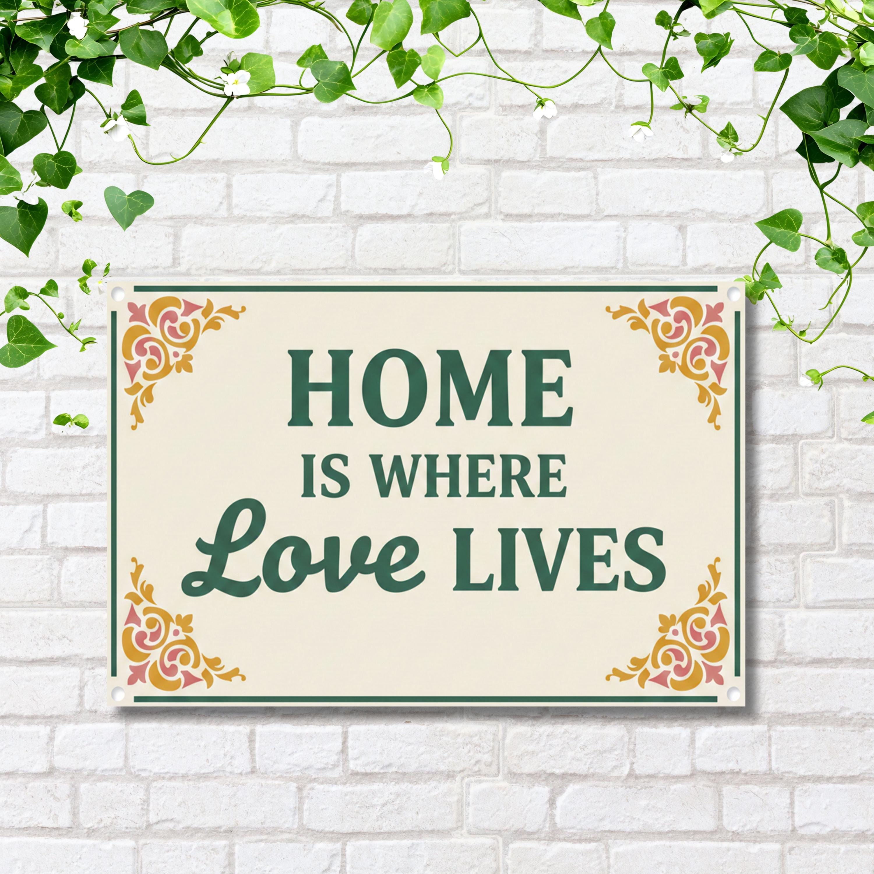 Home is Where Love Lives Metal Sign, Green Floral Wall Art, Vintage Style Decor