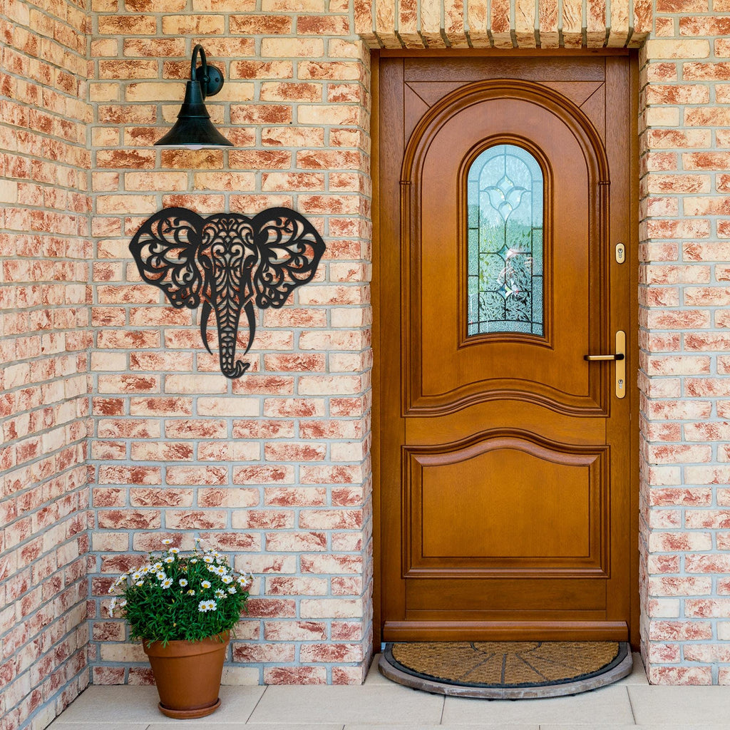 Elephant Metal Wall Art – Mandala Metal Decor | Boho Wall Hanging, Geometric Animal Art