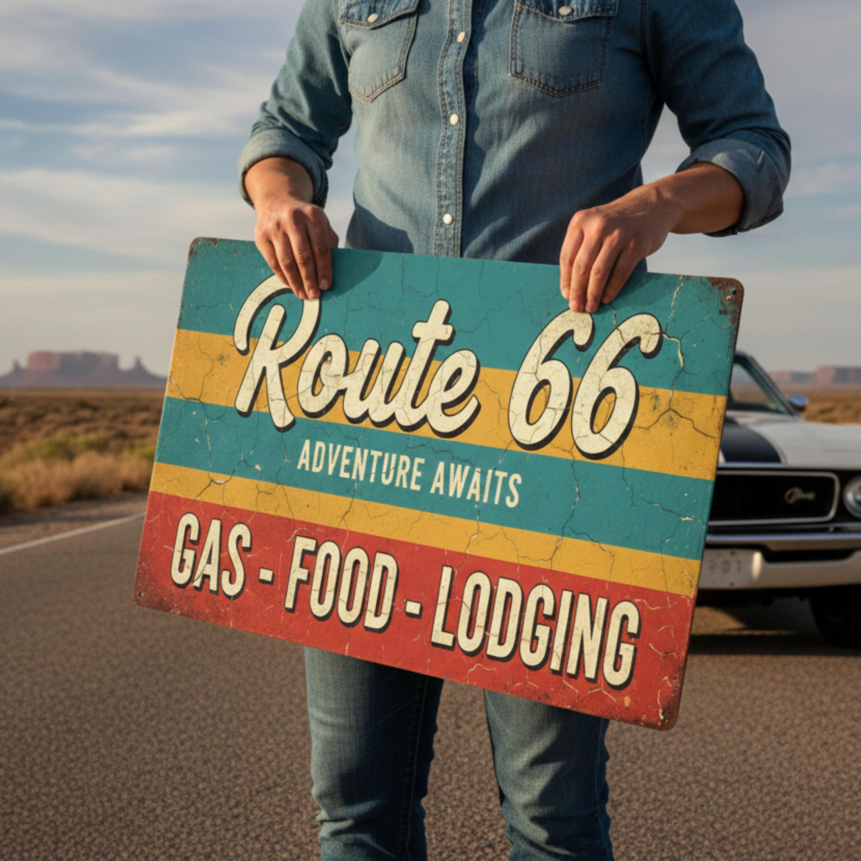 Route 66 Metal Sign – Vintage Road Trip Decor