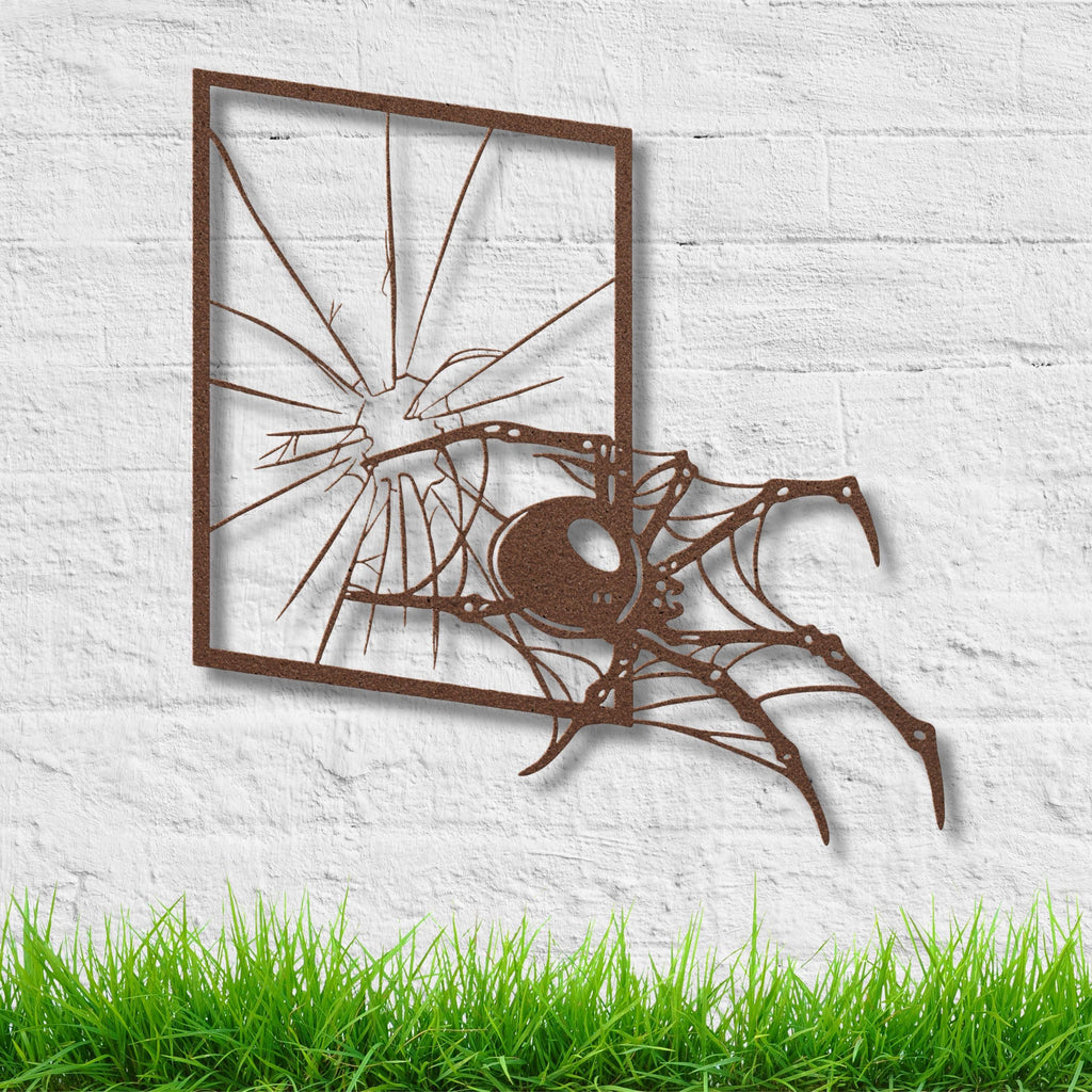 Spider Metal Wall Art, Halloween Horror Decor, Cracked Window Sign, Spooky Gothic Home Decor, Creepy Crawly Metal Art Gift