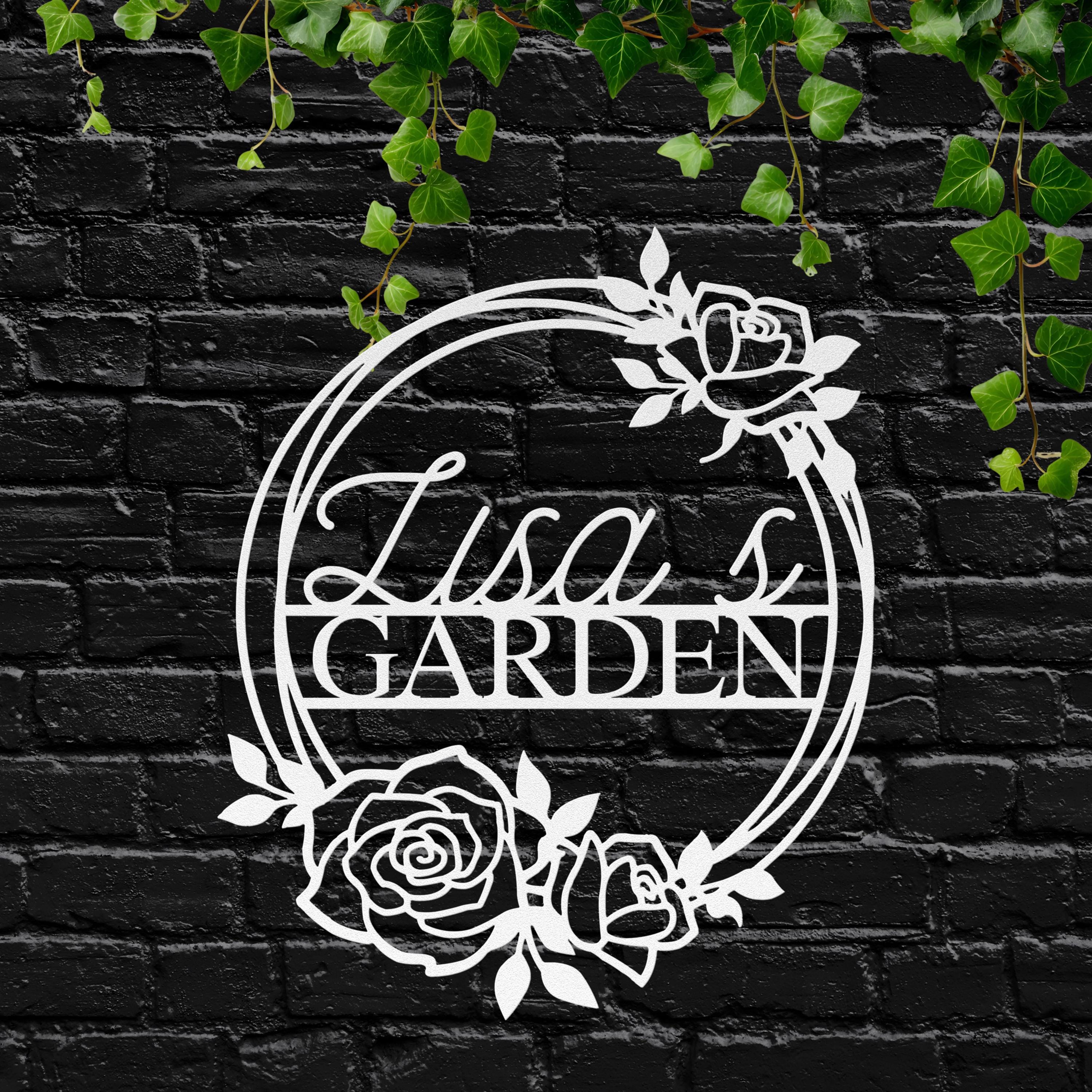 Personalized Rose Garden Metal Sign, Custom Name Plaque, Floral Wreath Decor