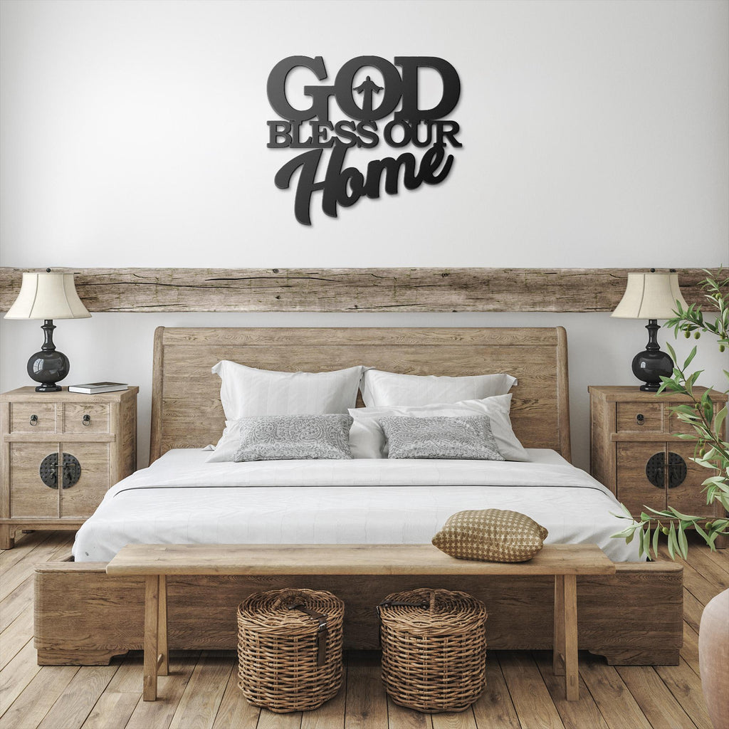 God Bless Our Home Sign - Christian Metal Sign | Faith Based Gift | Housewarming Idea