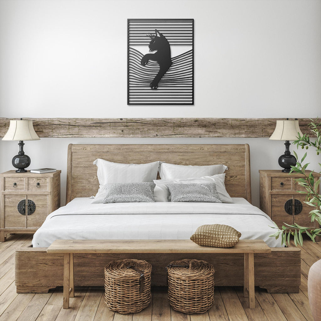 Curious Cat Metal Wall Art in Window Blinds | Feline Silhouette Sign | Unique Pet Lover Decor | Die-Cut Funny Gift