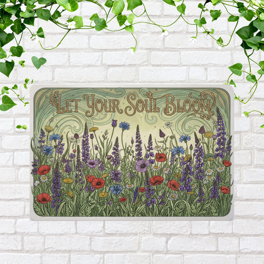 Let Your Soul Bloom Sign, Art Nouveau Floral Art, Wildflower Metal Decor, Spiritual Gift