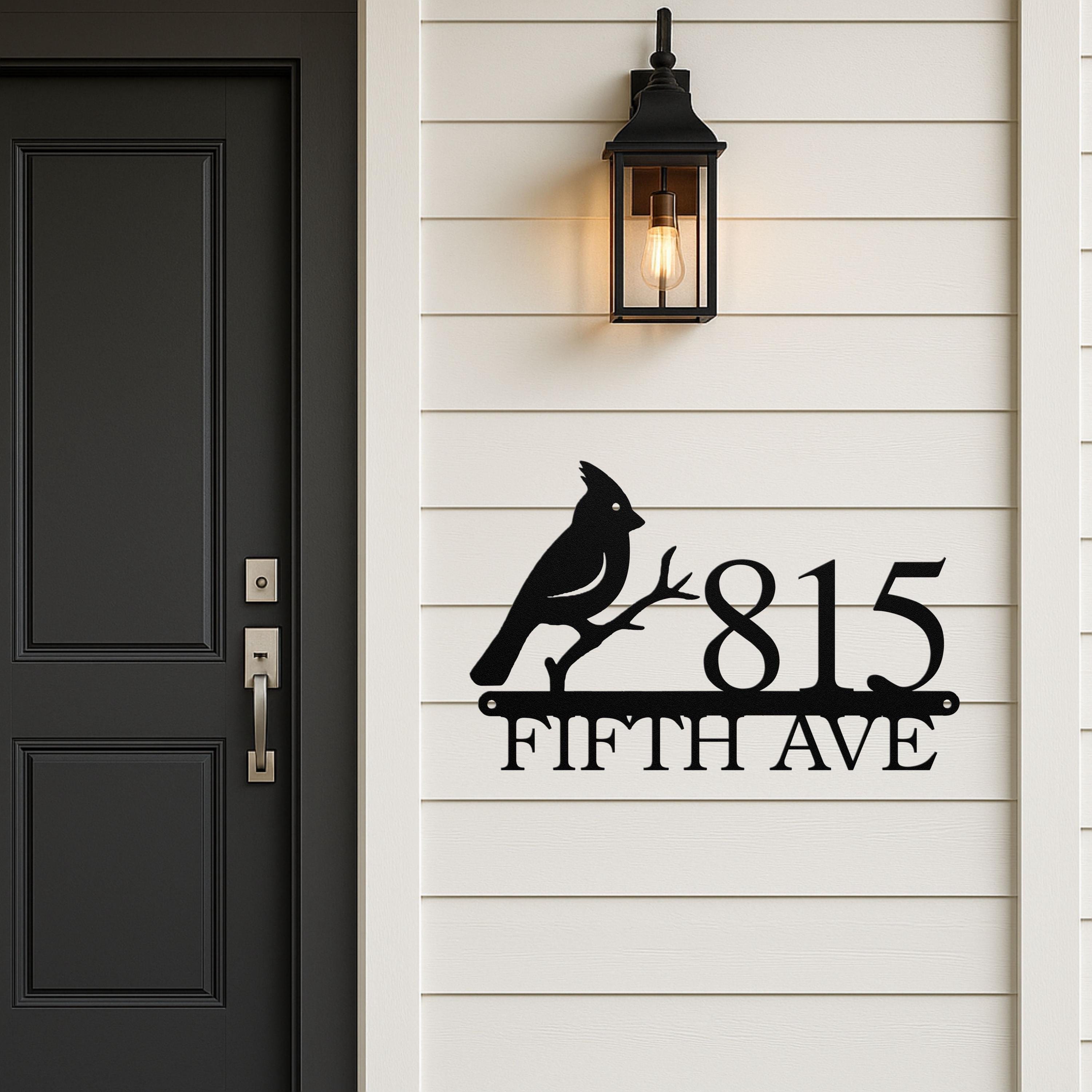 Custom Cardinal Bird House Number Sign, Metal Address Plaque