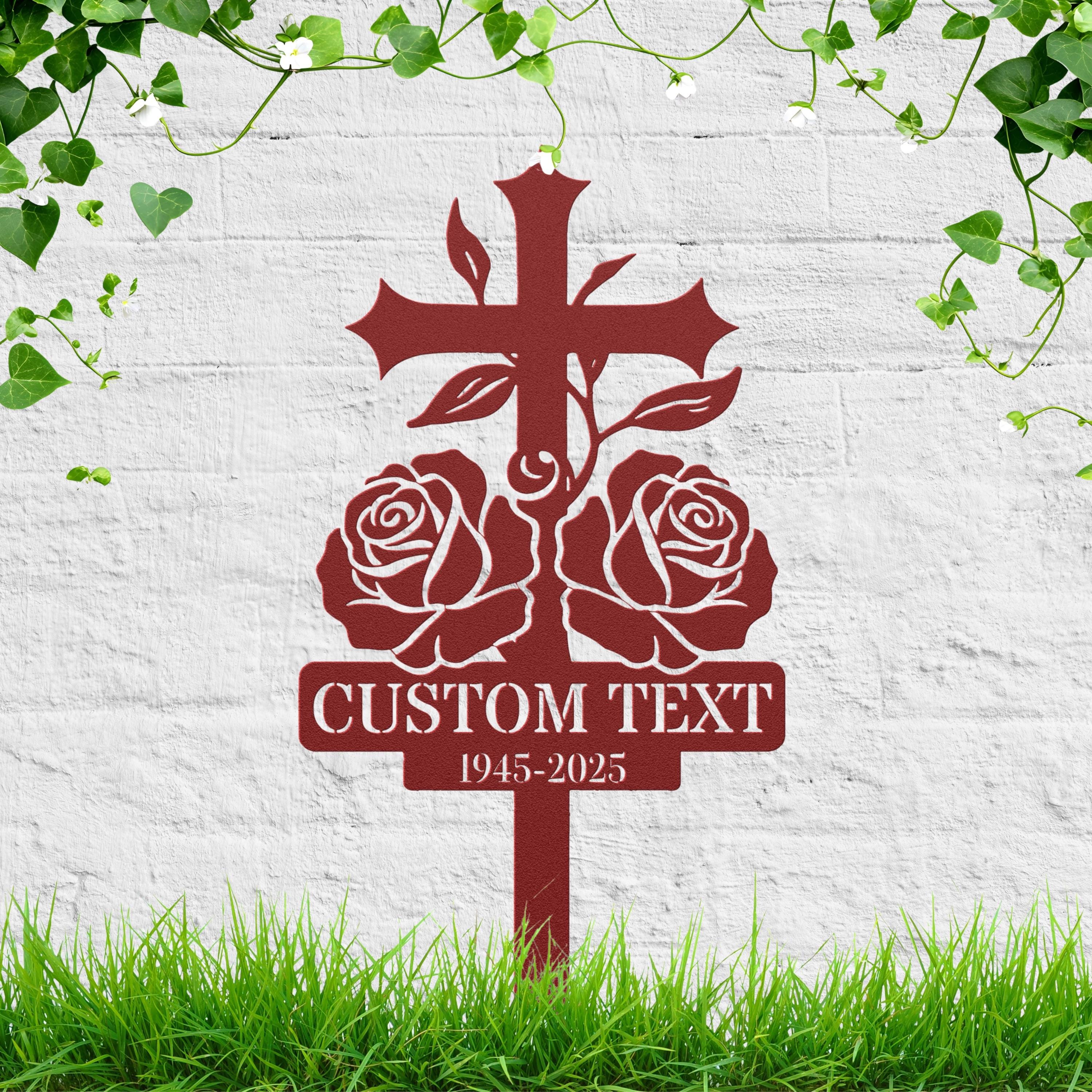 Rose Cross Memorial Grave Marker, Personalized Sympathy Gift, Custom Text Remembrance Garden Stake Plaque