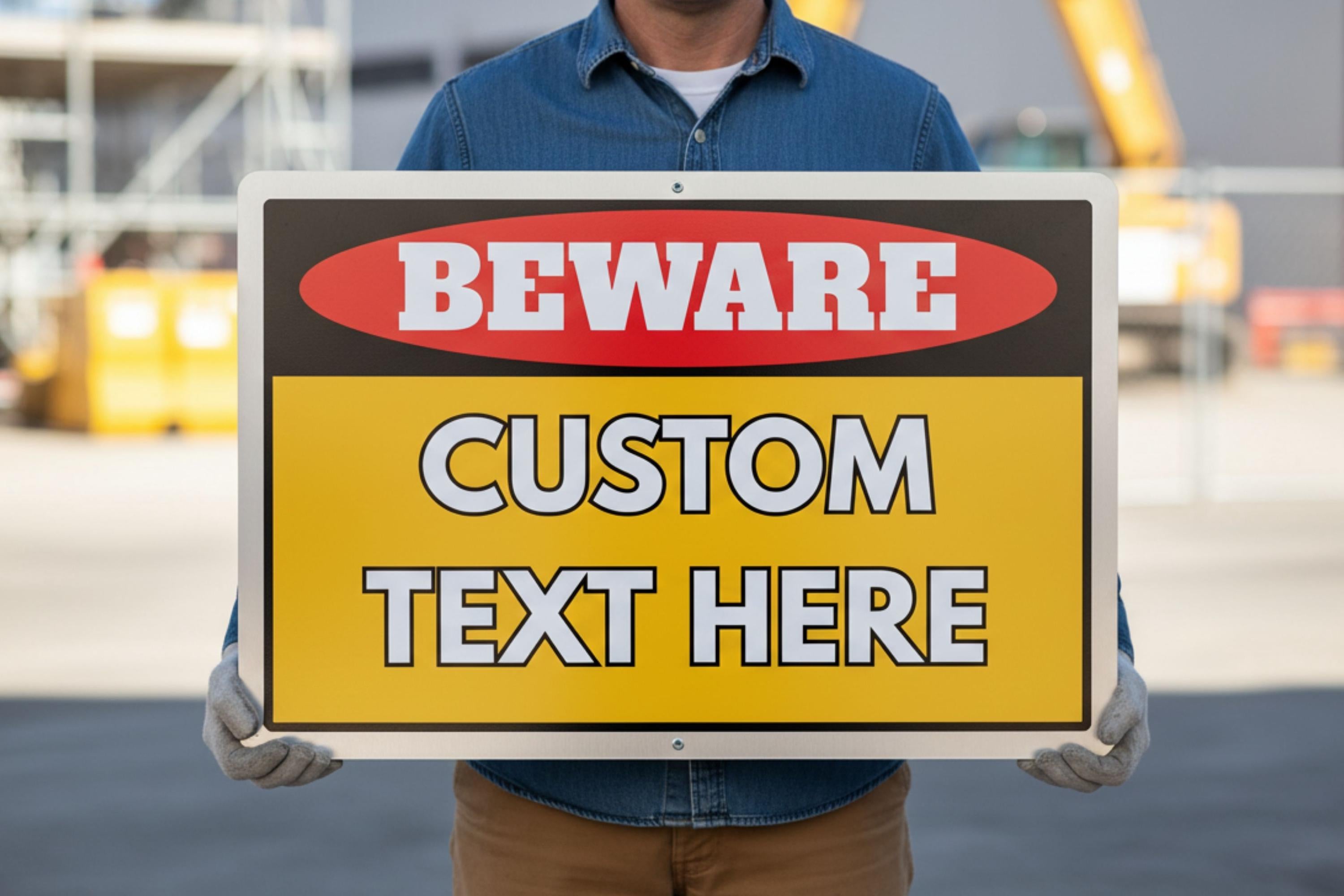 Custom Warning Sign - Personalized Text & Color - High Visibility Metal Hazard/Safety Plaque