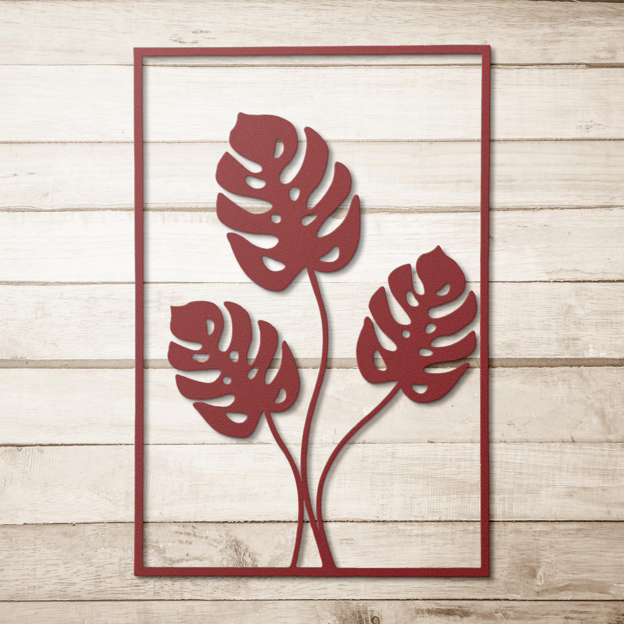 Metal Monstera Leaf Wall Art, Modern Botanical Frame Decor, Tropical Plant Sign, Minimalist Art