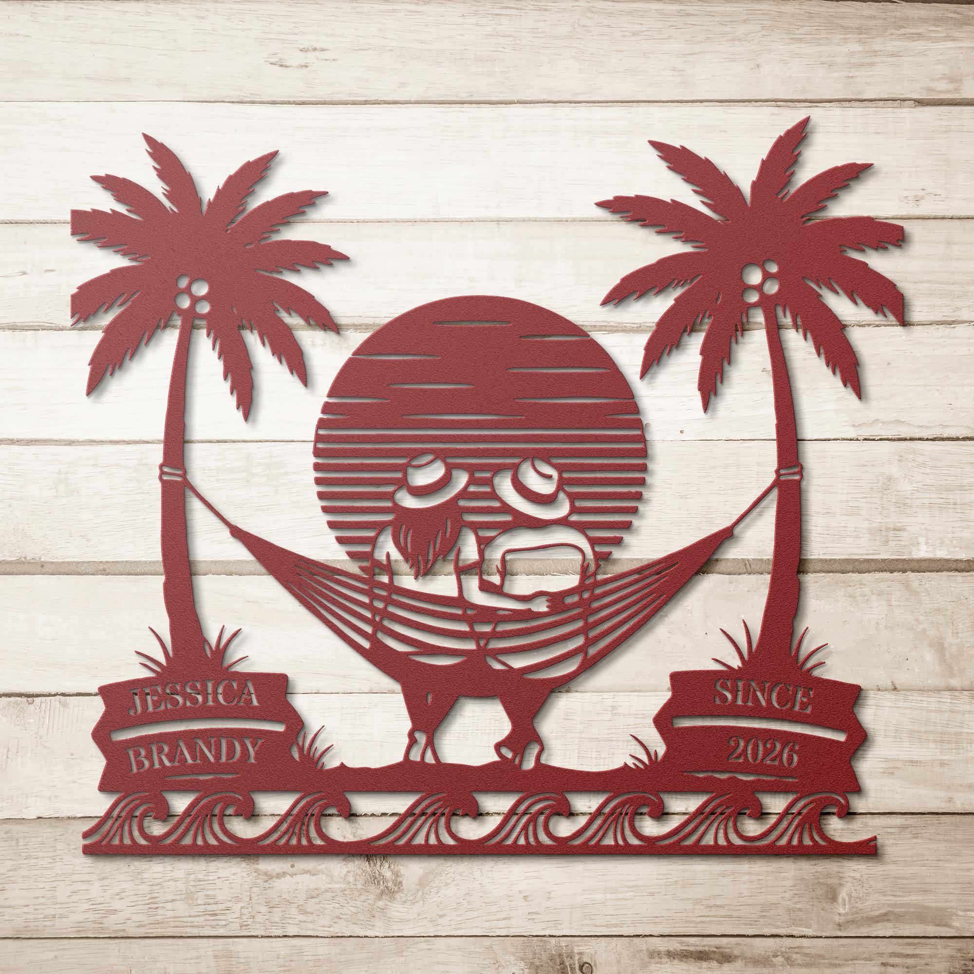 Personalized Beach House Metal Sign, Couple Name Tropical Decor, Anniversary Gift, Outdoor Art