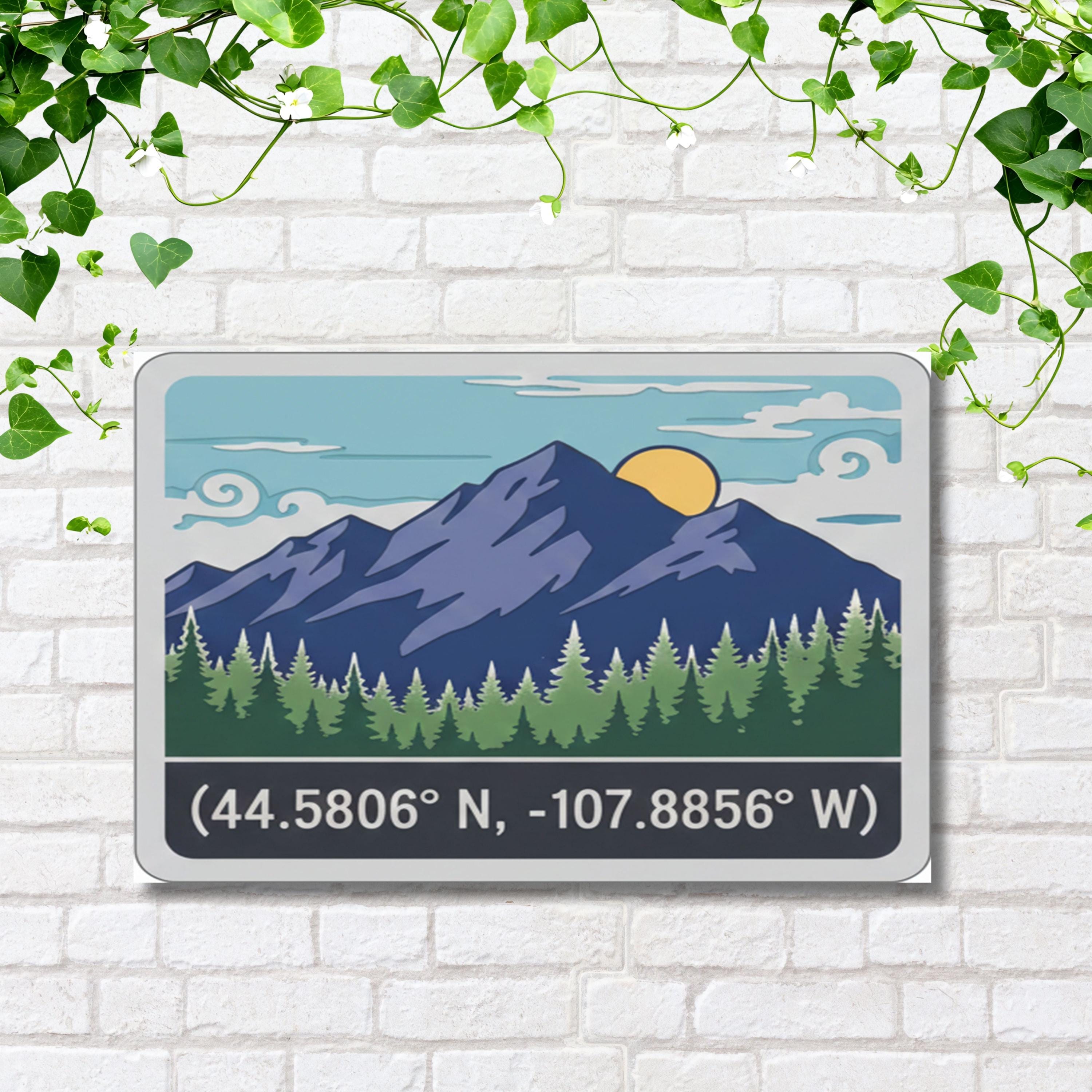 Custom Coordinate Metal Sign, Personalized Mountain Range Wall Art, Adventure Decor, Hiker Gift