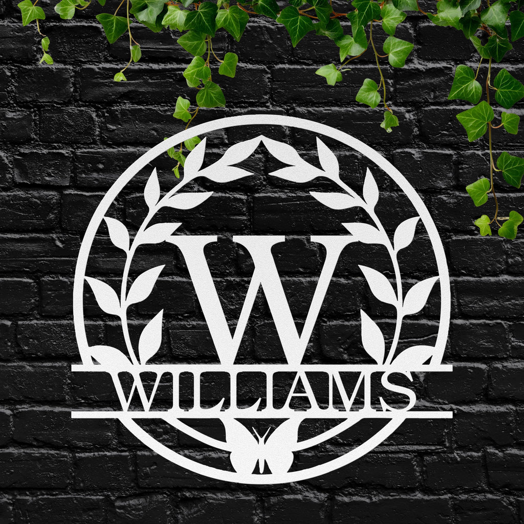 Custom Metal Last Name Sign, Butterfly Leaf Wreath, Anniversary Gift