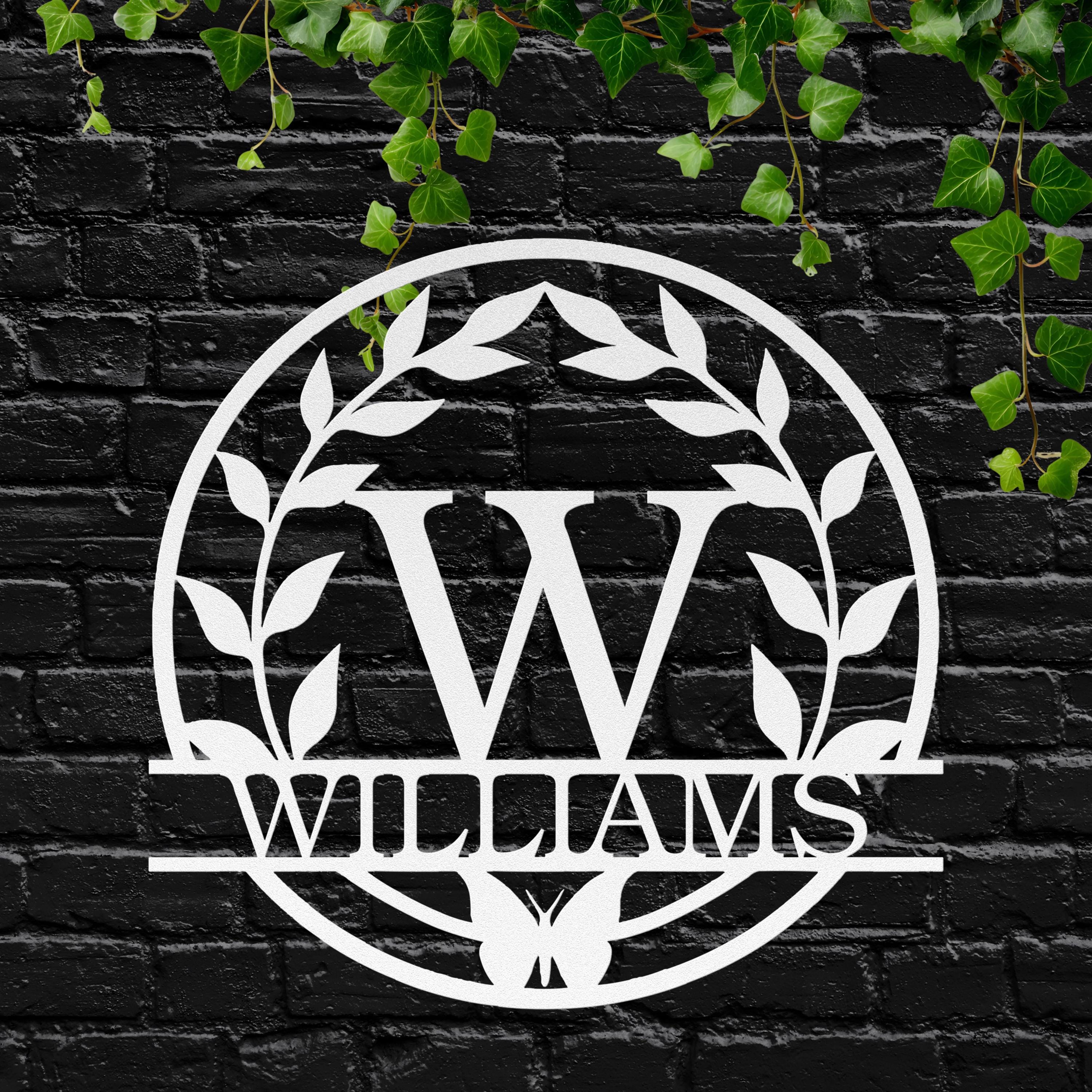 Custom Metal Last Name Sign, Butterfly Leaf Wreath, Anniversary Gift