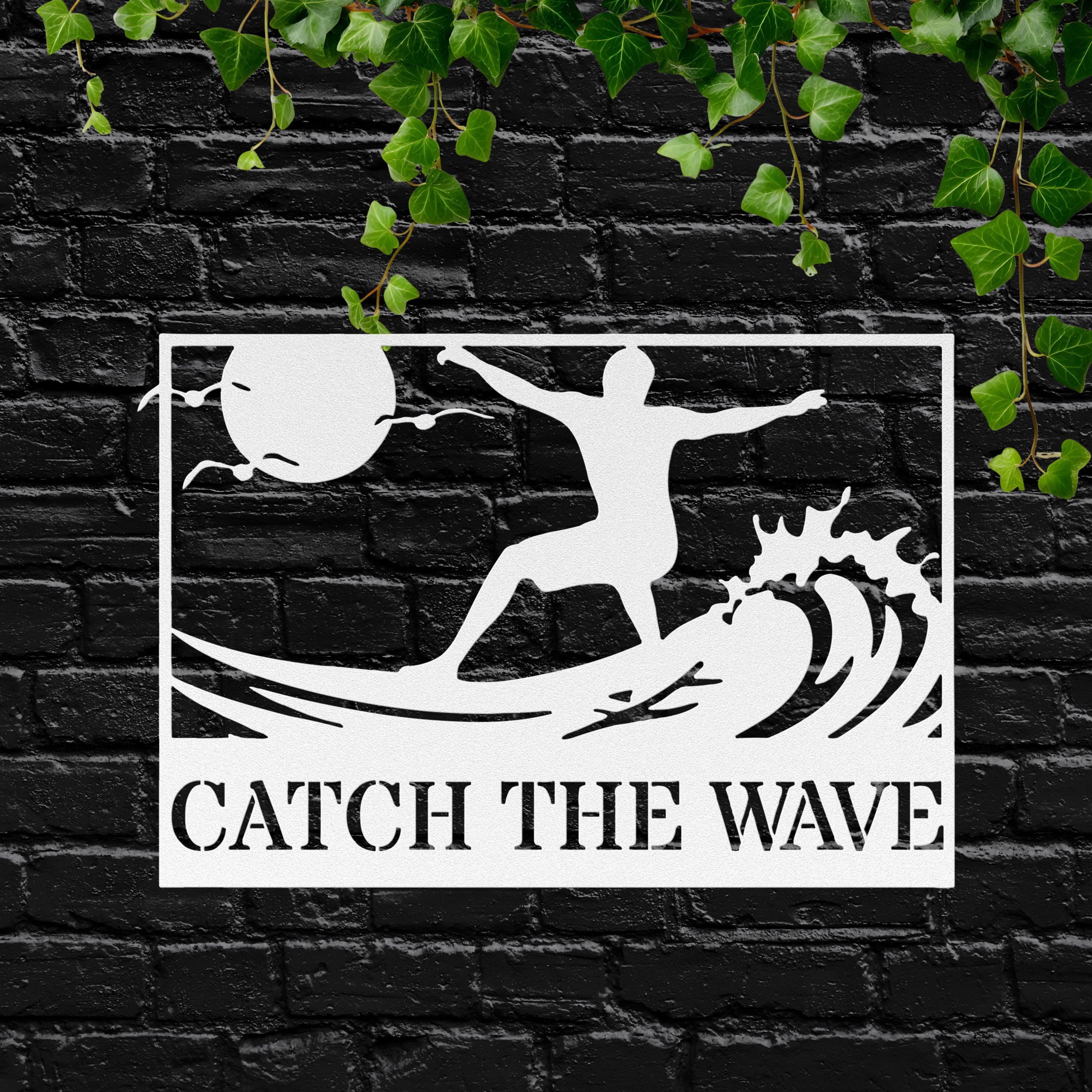 Personalized Catch The Wave Metal Sign, Surfer Wall Art, Beach House Ocean Decor