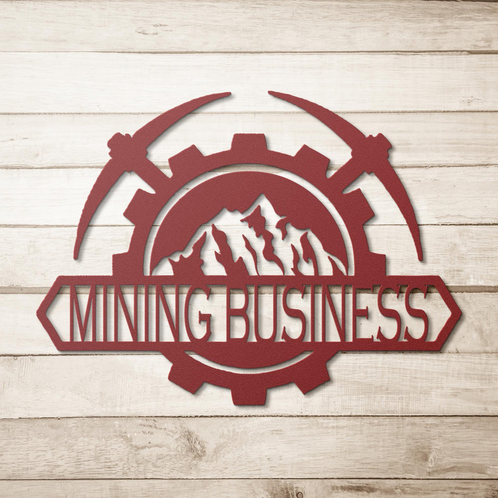Custom Metal Mining Company Logo Sign: Mattock & Mountain Design