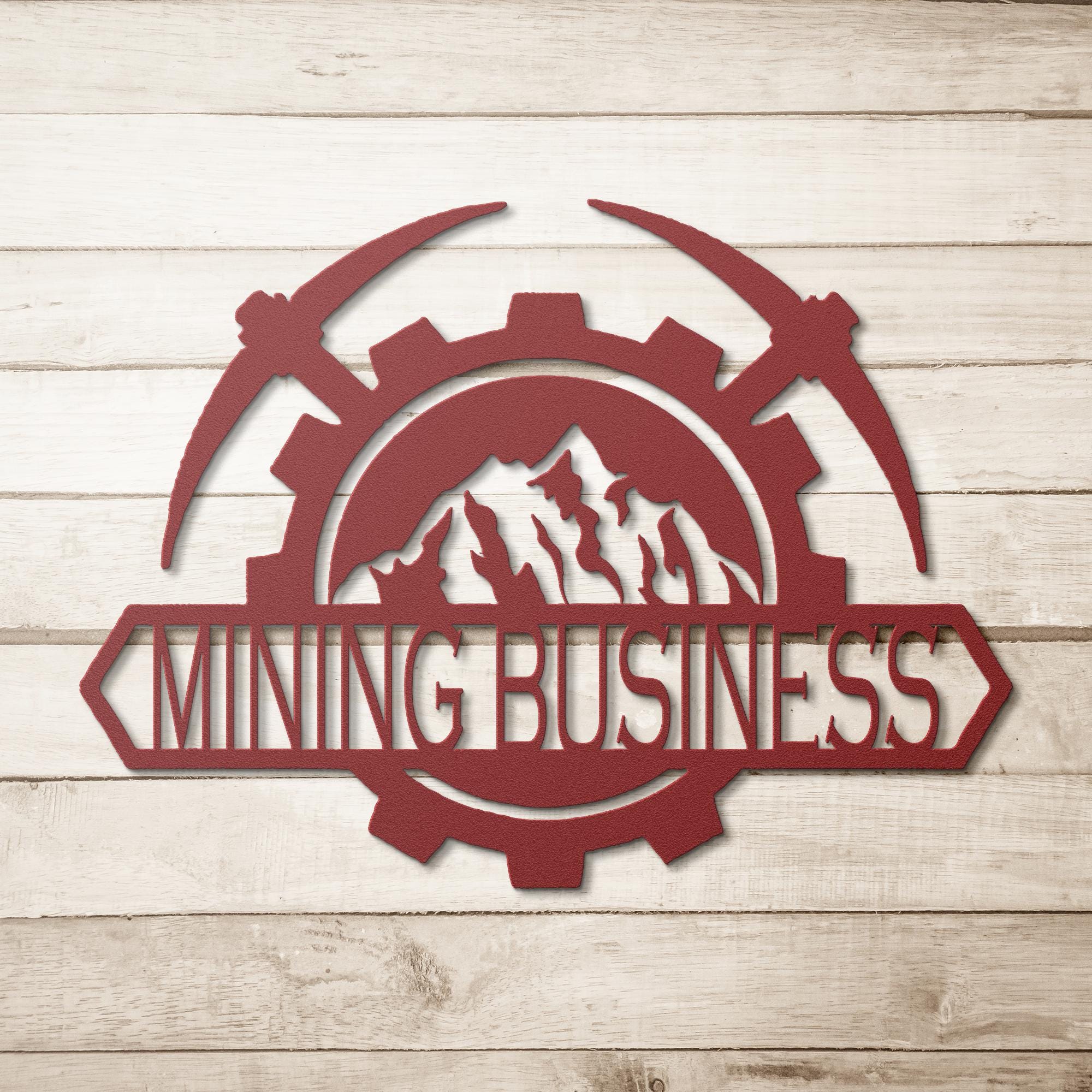 Custom Metal Mining Company Logo Sign: Mattock & Mountain Design