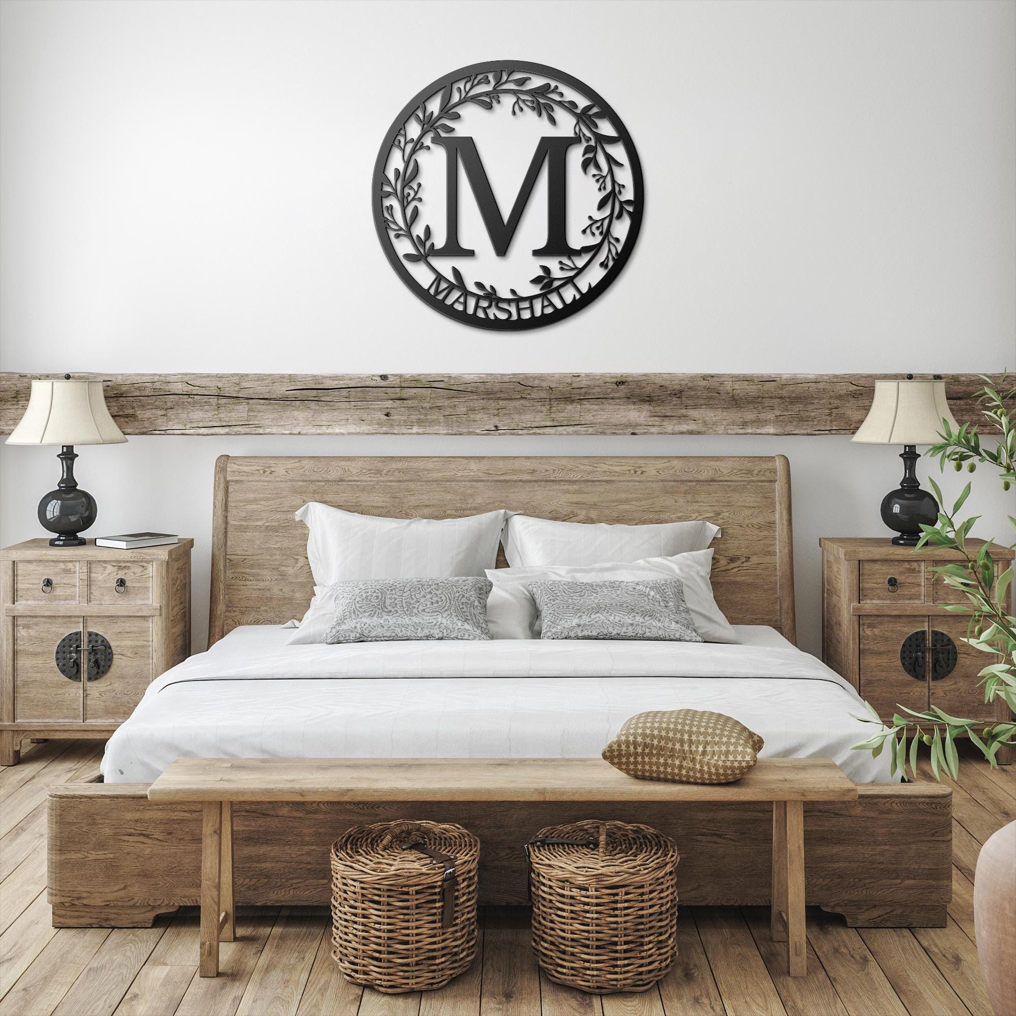 Personalized Wreath Sign - Custom Metal Art With Leafy Vine Border | Rustic Farmhouse Decor
