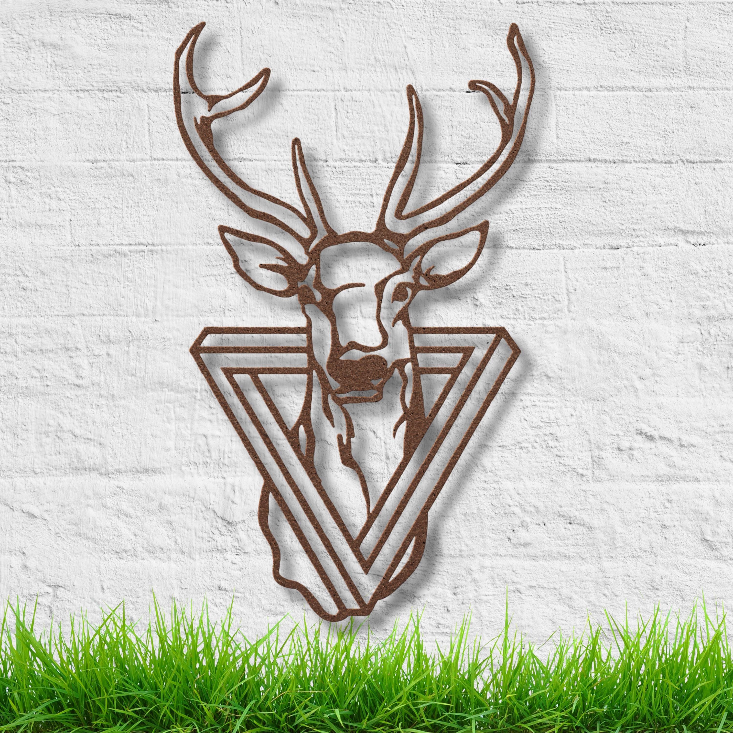 Geometric Deer Head Metal Wall Art, Modern Stag Sign, Minimalist Cabin Decor