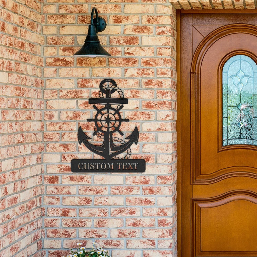 Personalized Captain's Wheel and Anchor Metal Sign, Custom Text, Nautical Gift, Sailor Gift