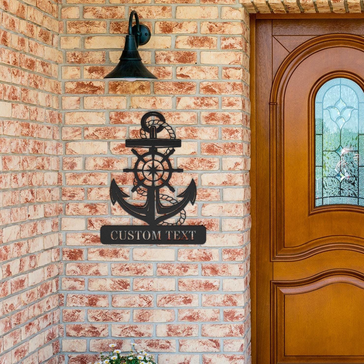 Personalized Captain's Wheel and Anchor Metal Sign, Custom Text, Nautical Gift, Sailor Gift