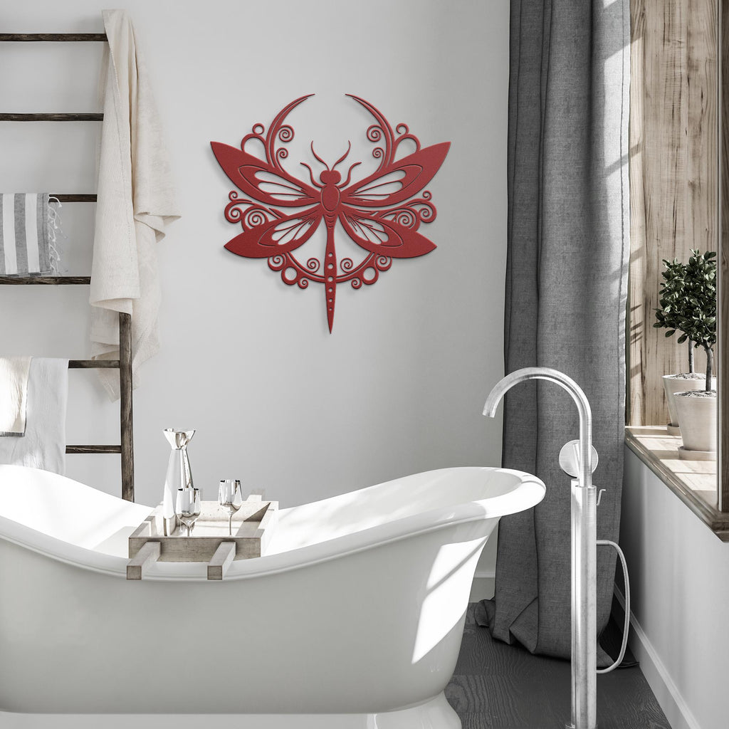 Dragonfly Metal Art – Ornate Celestial Wall Decor | Black Metal Cutout Sign