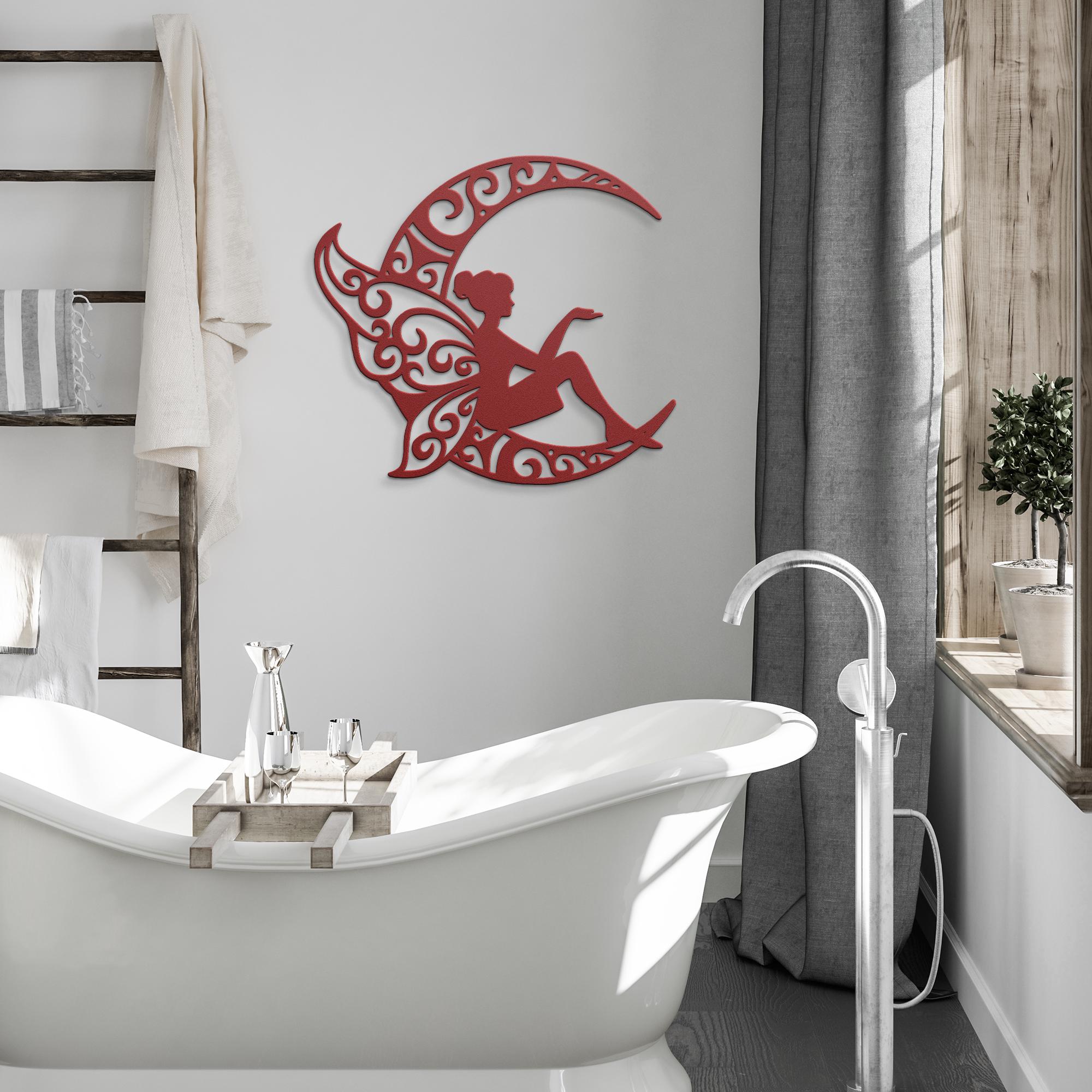 Fairy Metal Art – Crescent Moon Sign | Whimsical Wall Decor, Unique Black Nursery Hanging