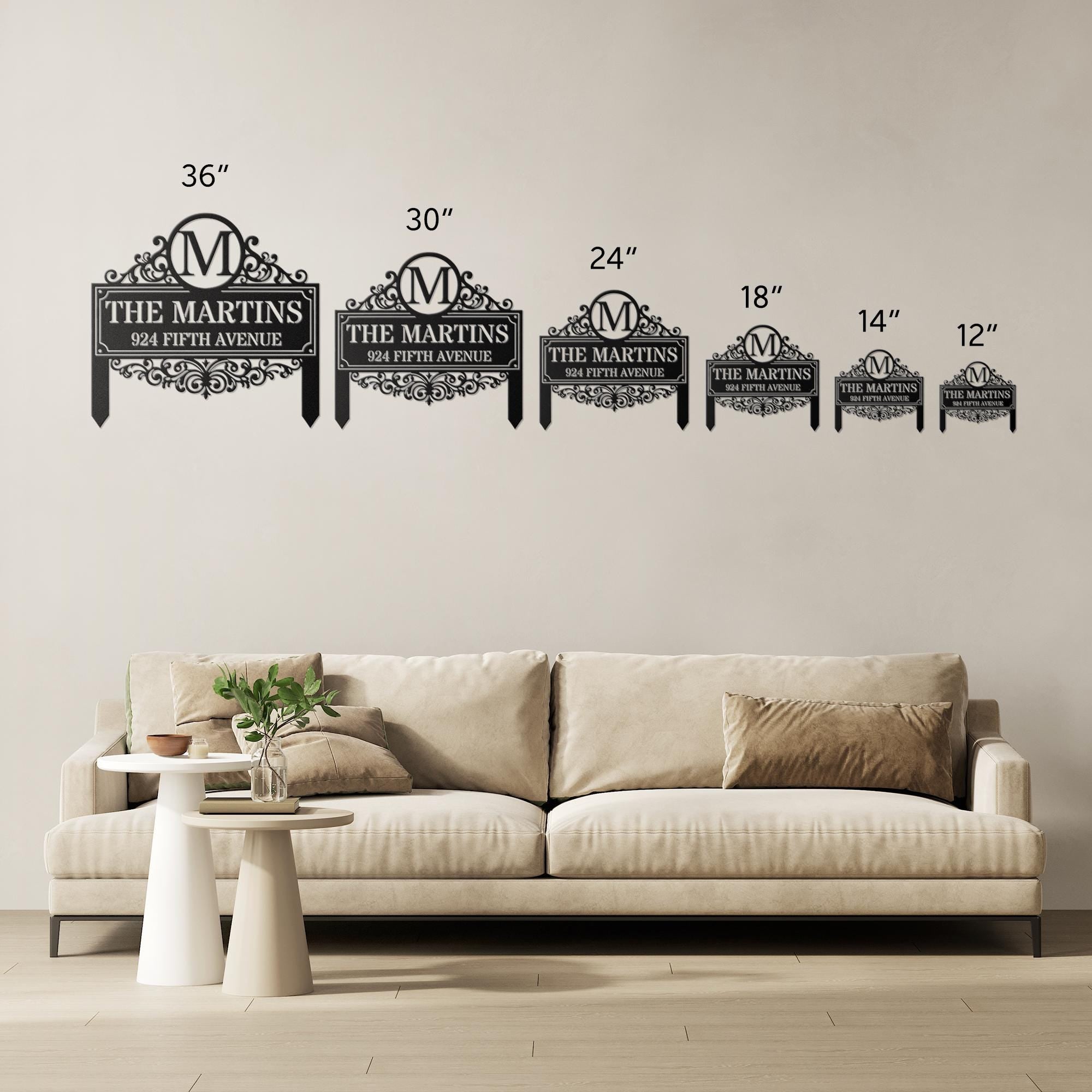 Monogram Metal Address Plaque, Personalized Family Name House Sign, Custom Elegant Home Decor Yard Stake