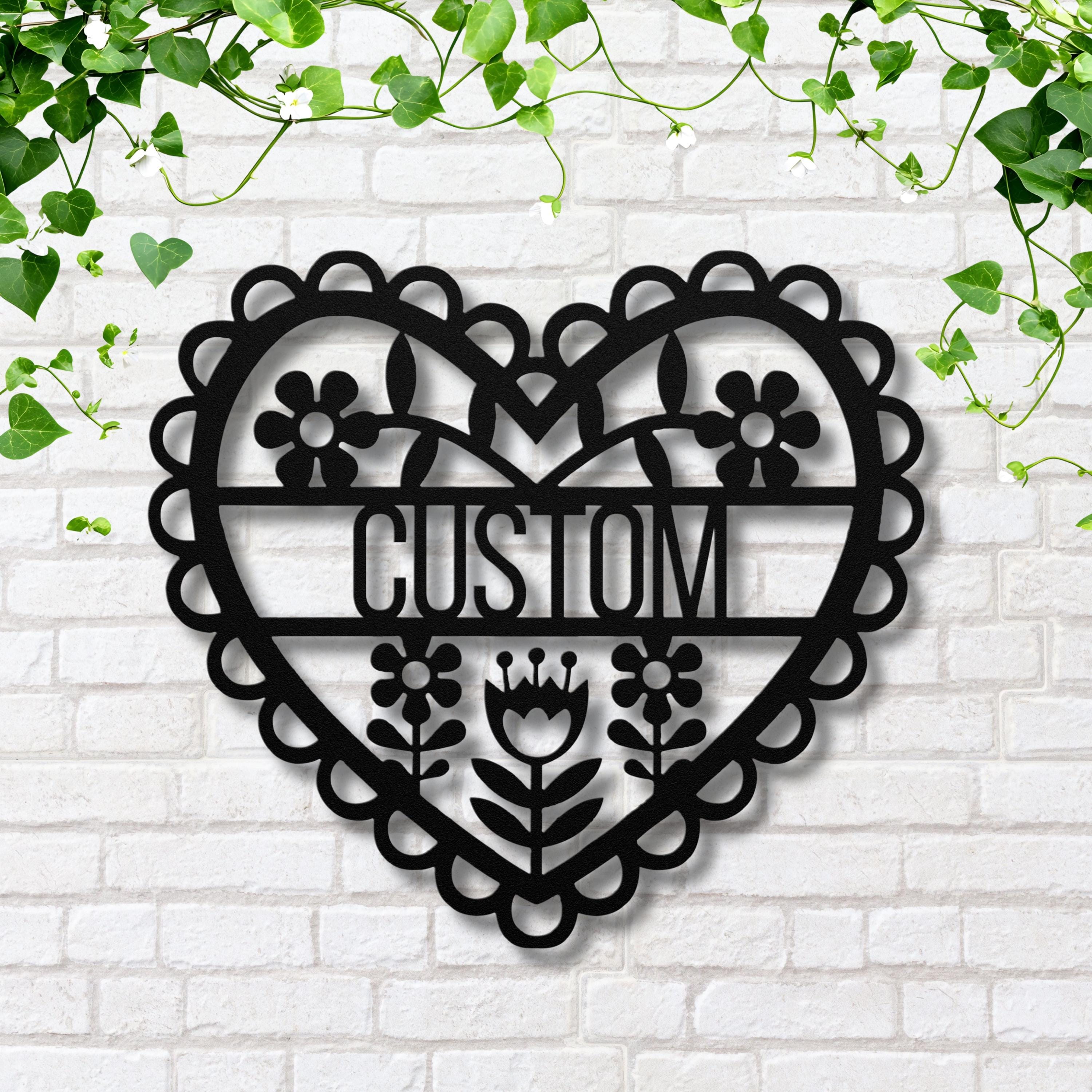 Custom Folk Art Heart Sign | Personalized Floral Metal Art | Die-Cut Scallop Decor | Scandinavian Style Wall Hanging