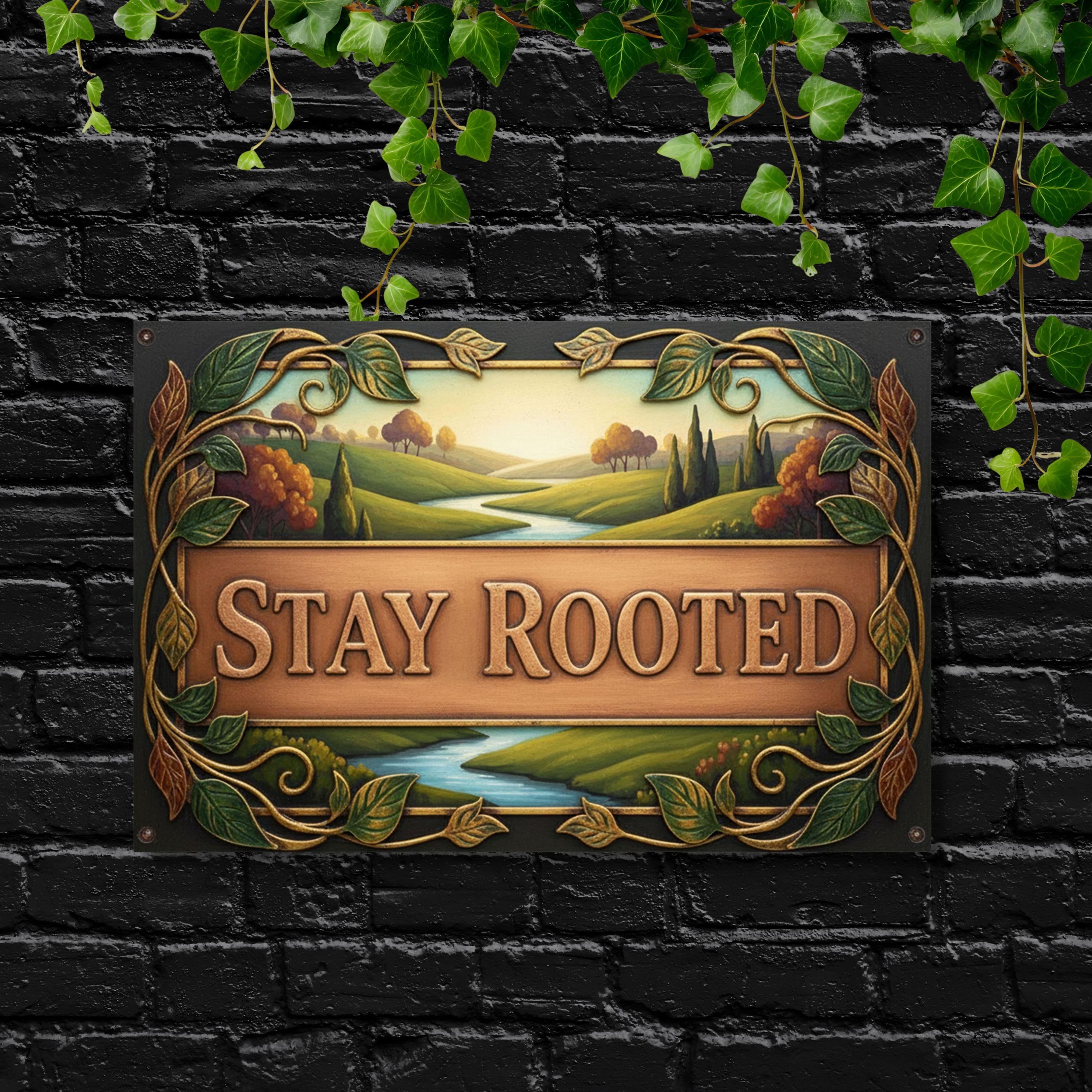 Stay Rooted Metal Sign, Landscape River Wall Art, Nature Inspired Decor, Grounding Gift Idea