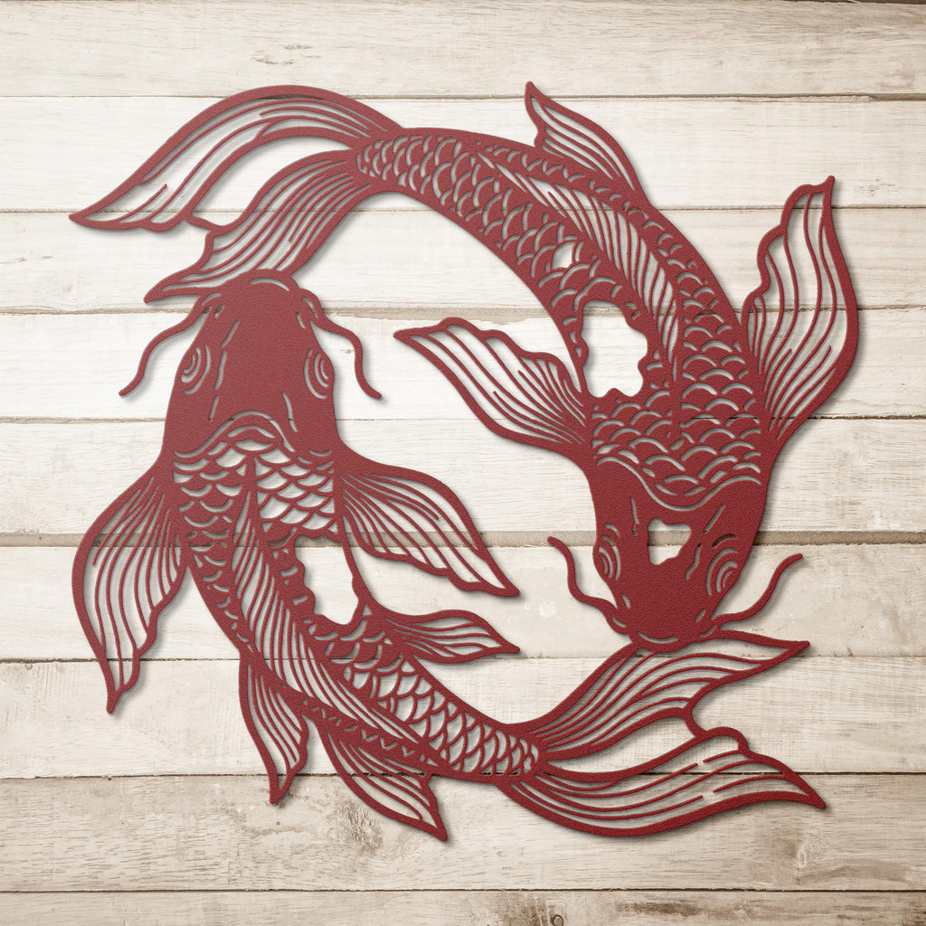 Yin Yang Koi Fish Metal Wall Art, Japanese Zen Decor
