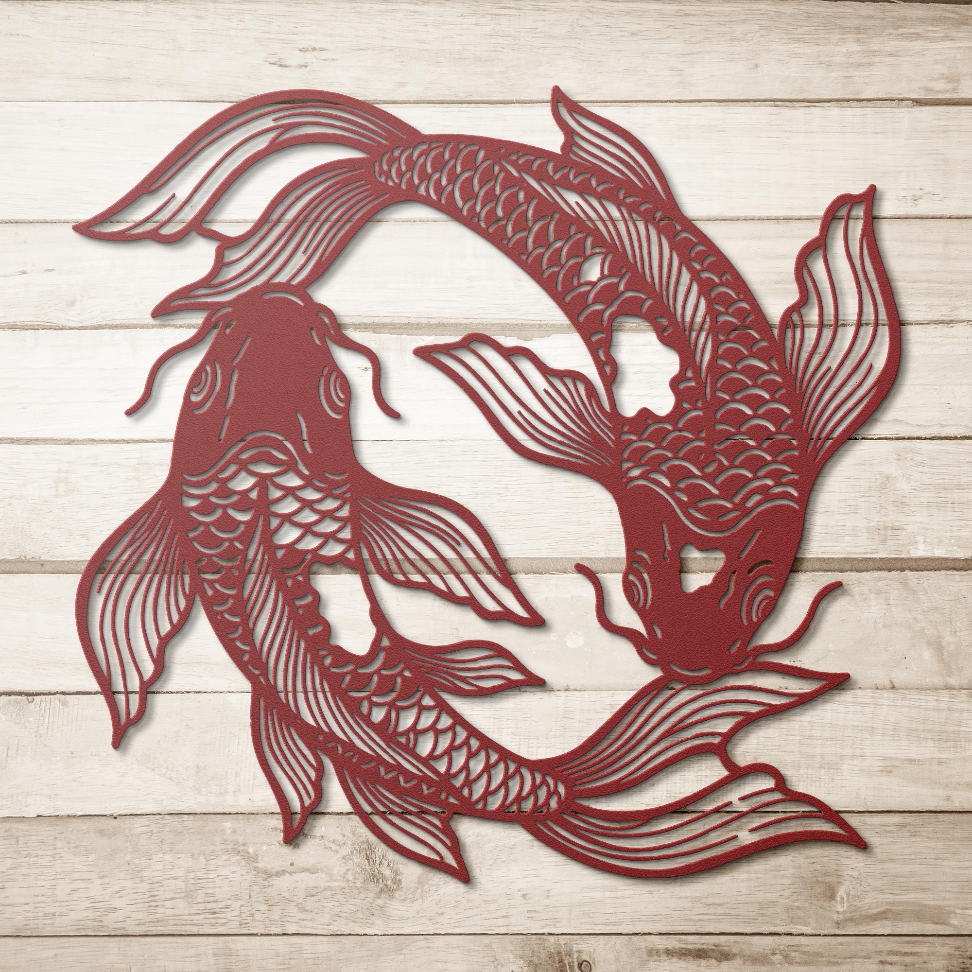 Yin Yang Koi Fish Metal Wall Art, Japanese Zen Decor