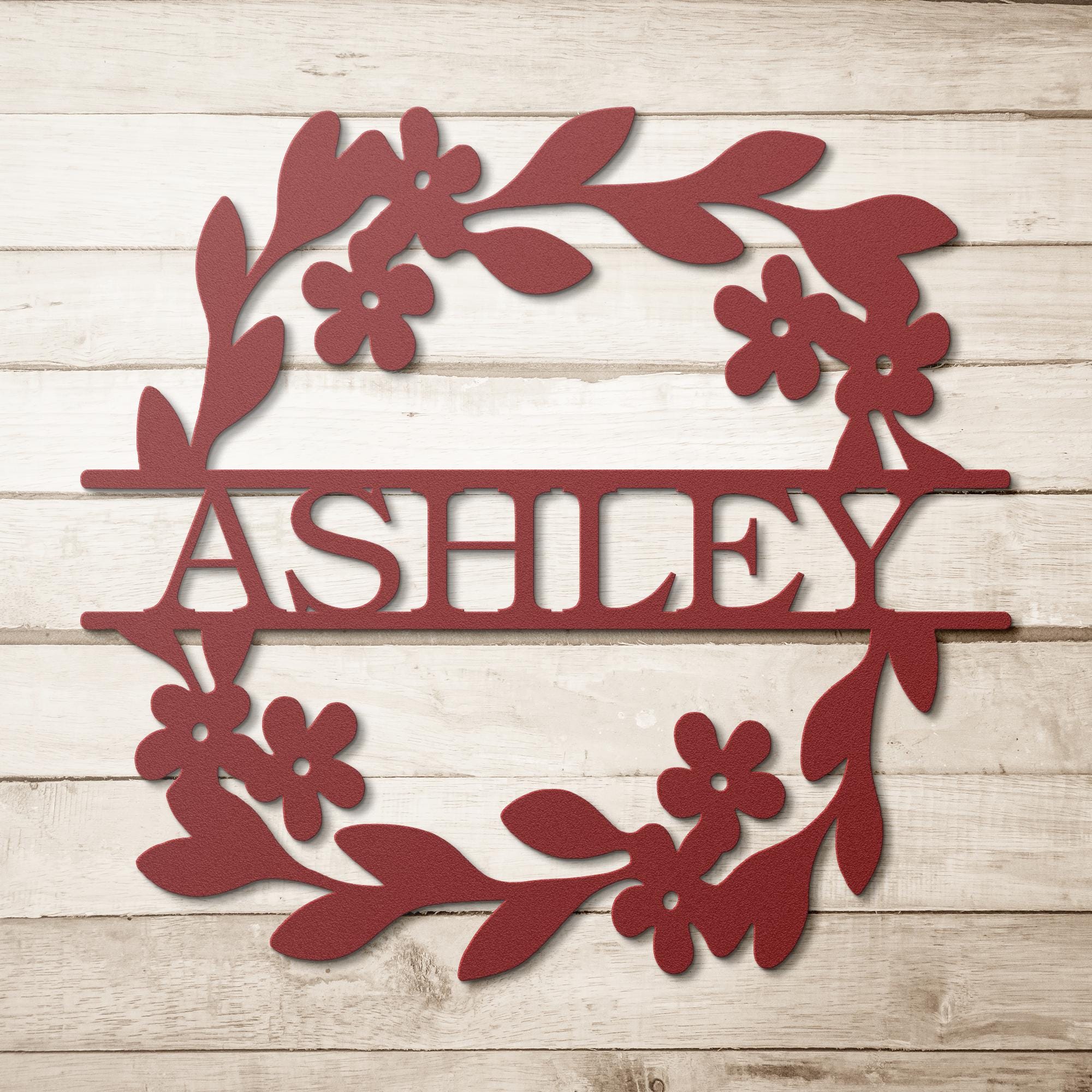 Personalized Metal Name Sign, Floral Wreath Monogram Door Hanger
