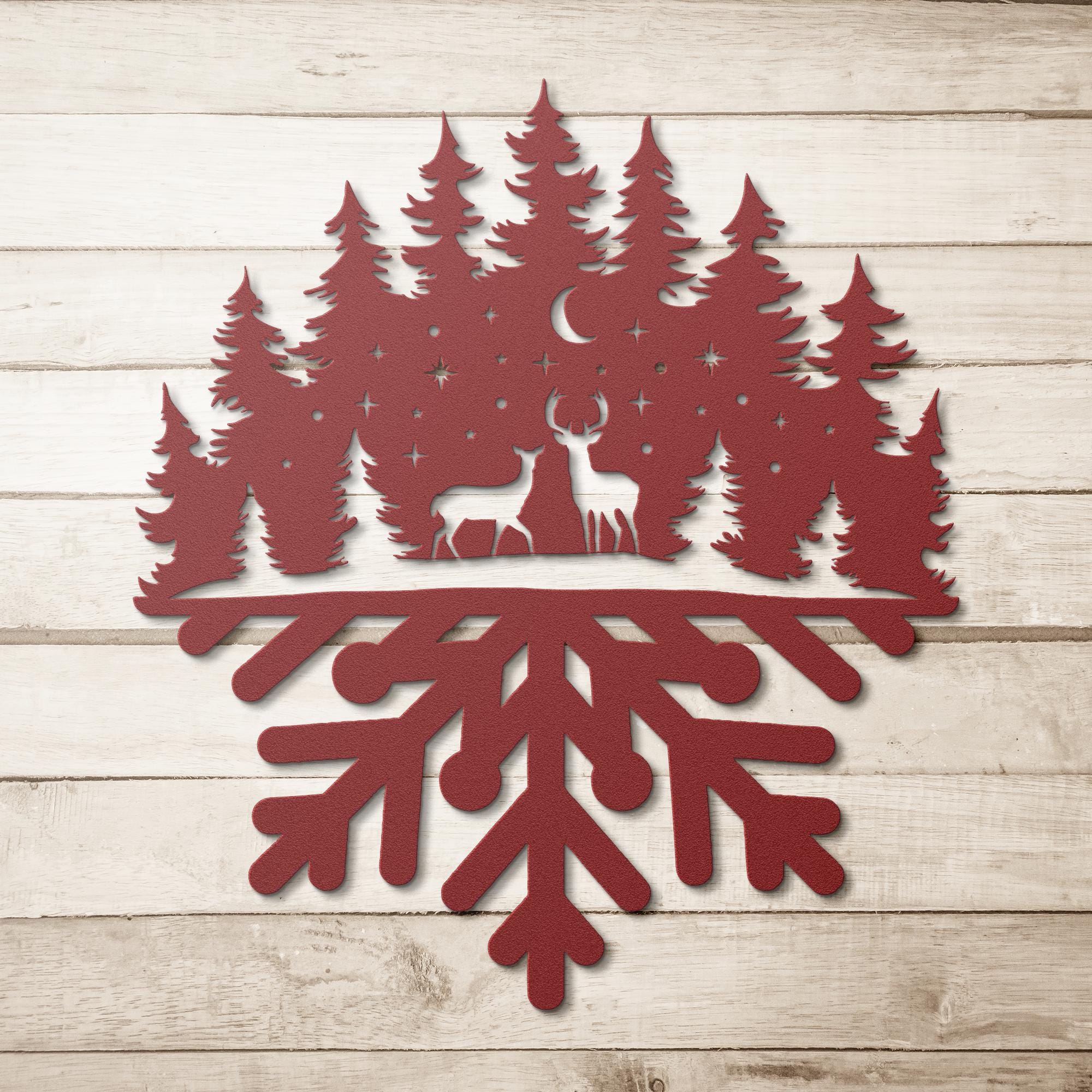 Deer Silhouette Metal Sign, Winter Forest Snowflake Decor