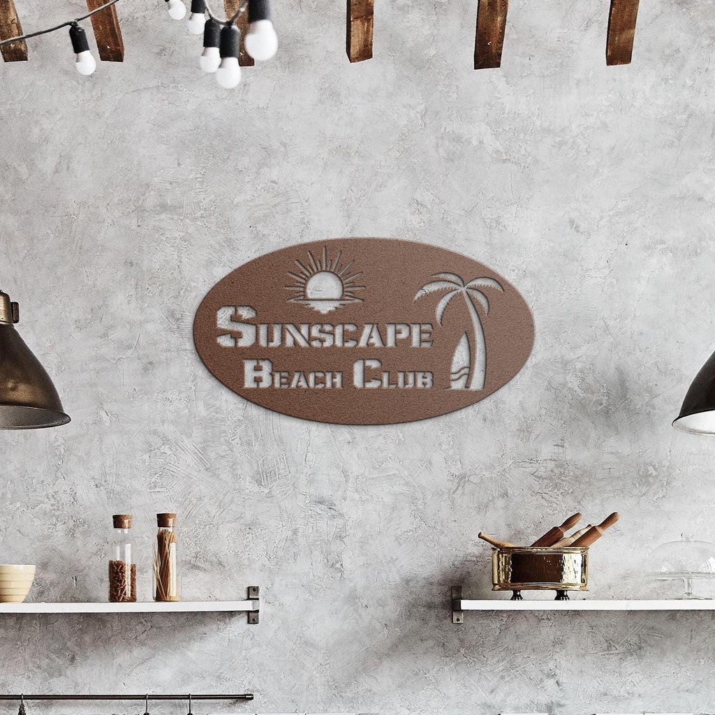 Custom Beach House Metal Sign: Personalized Palm Tree Decor