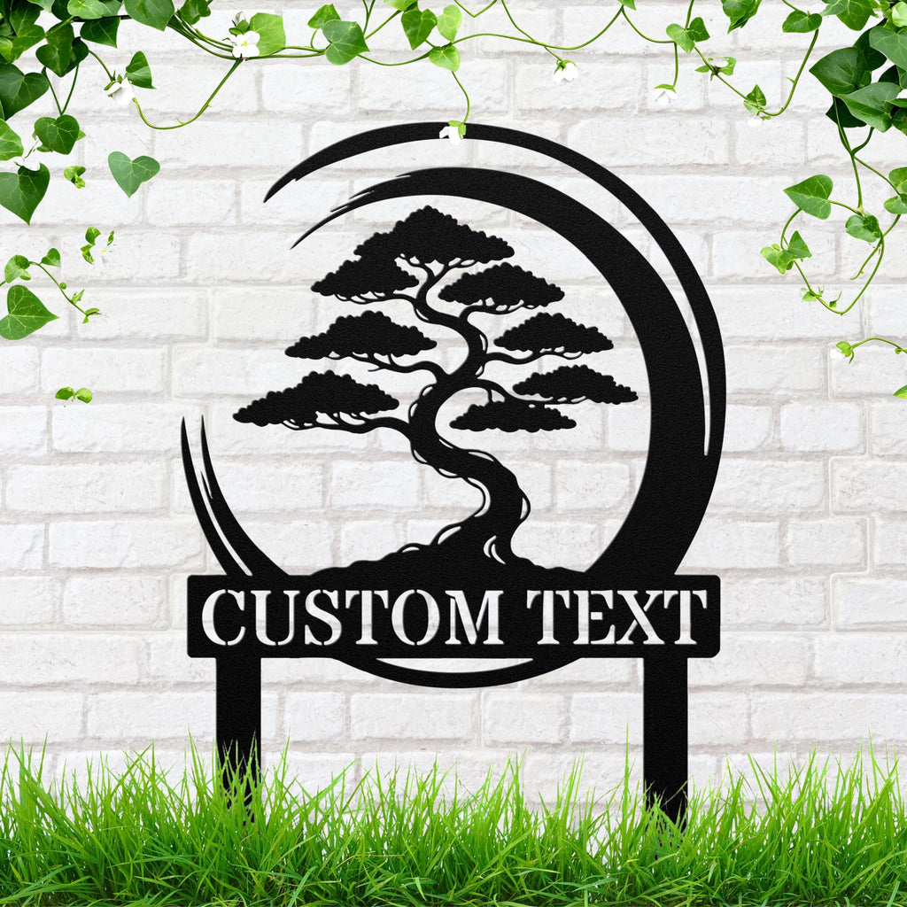 Personalized Bonsai Tree Metal Sign, Garden Stake, Custom Zen Yard Art, Die Cut Gift