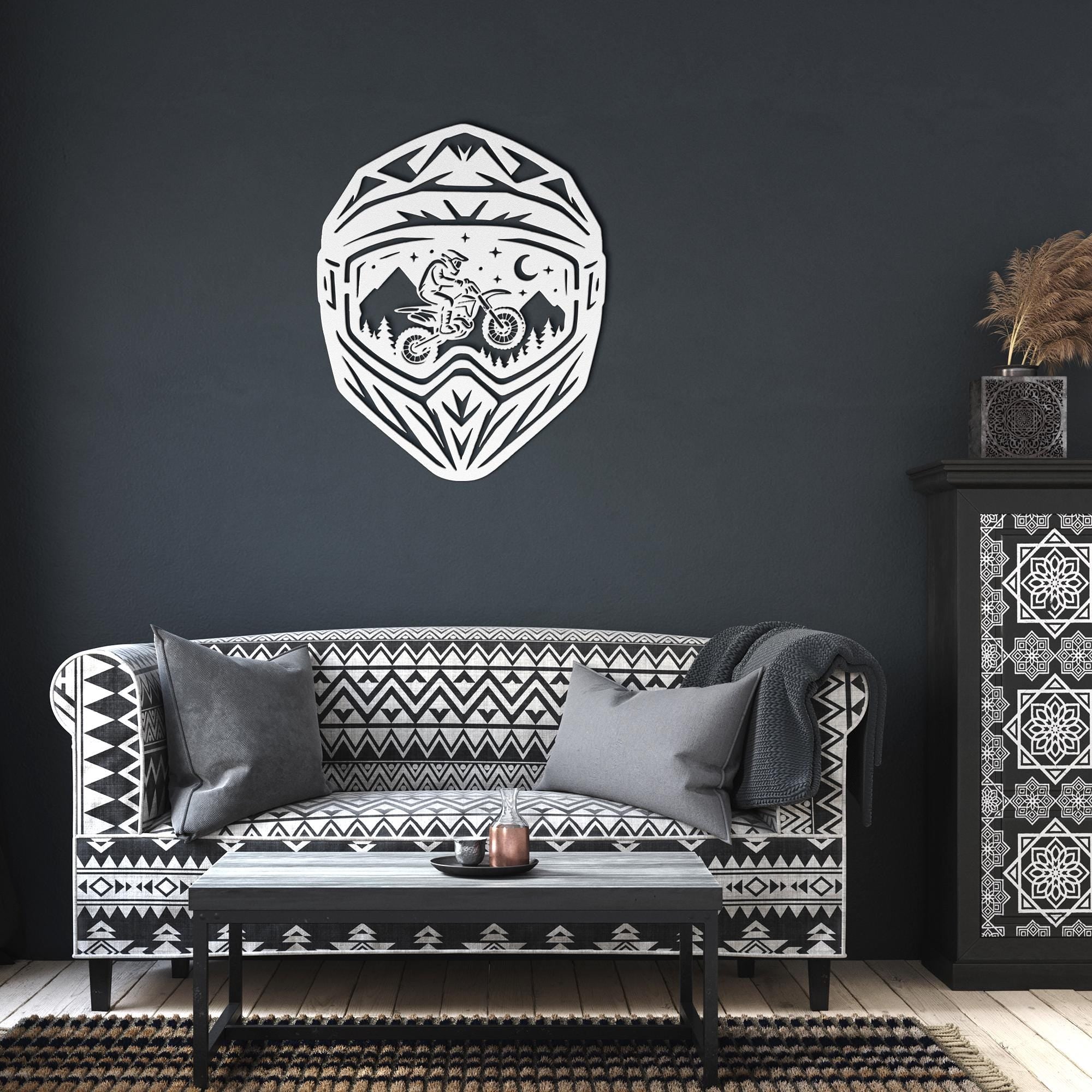 Dirt Bike Metal Wall Art, Motocross Helmet Sign, Garage Decor, Biker Gift for Men